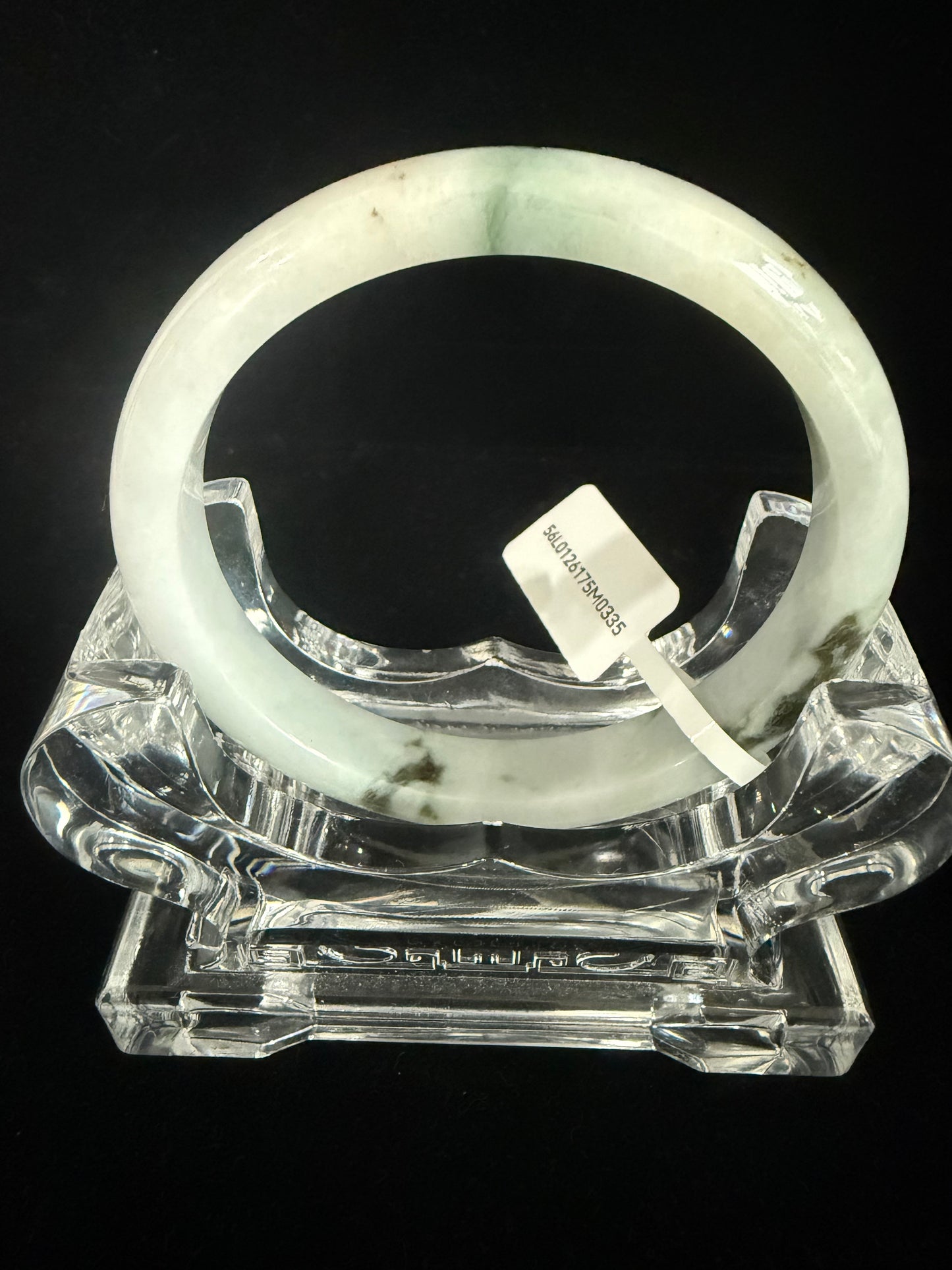 335. White with dark green pattern Jade Bangle