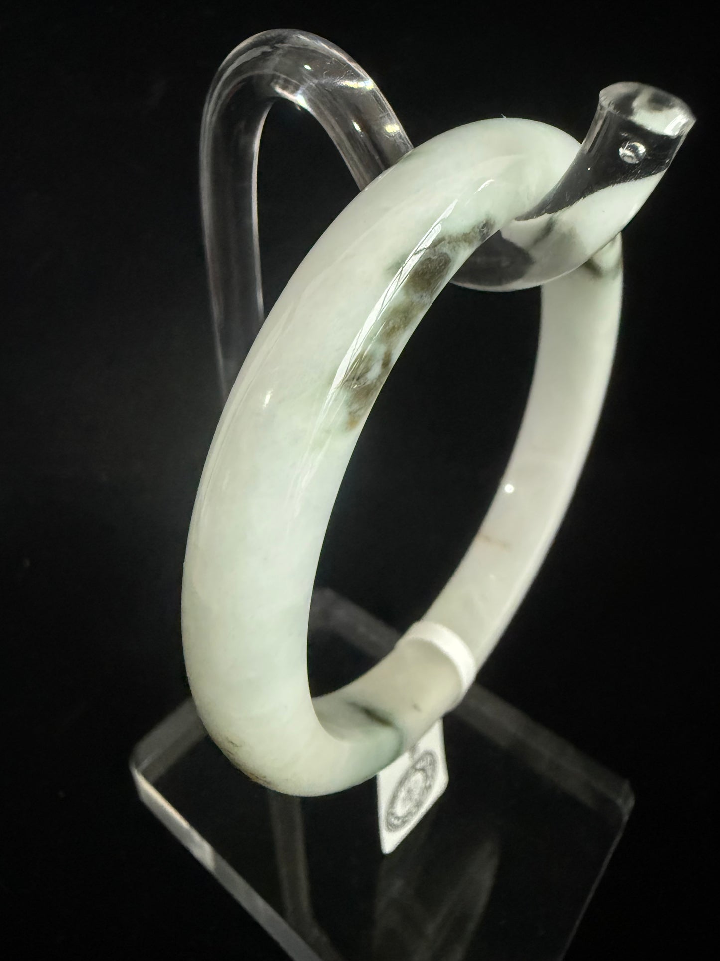 335. White with dark green pattern Jade Bangle