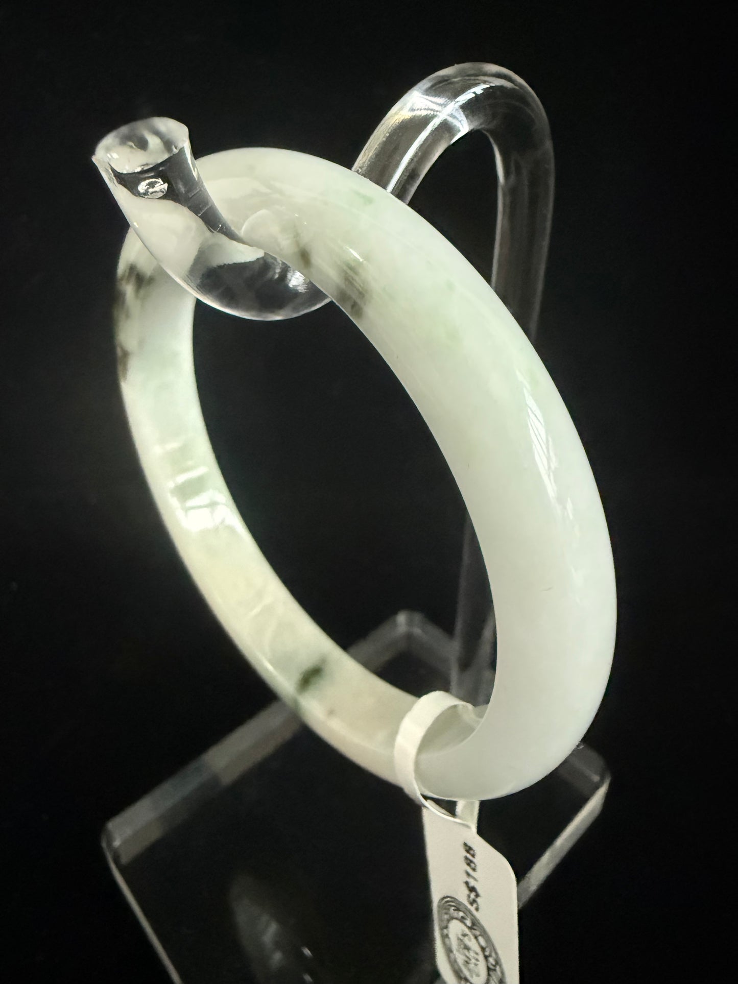 335. White with dark green pattern Jade Bangle