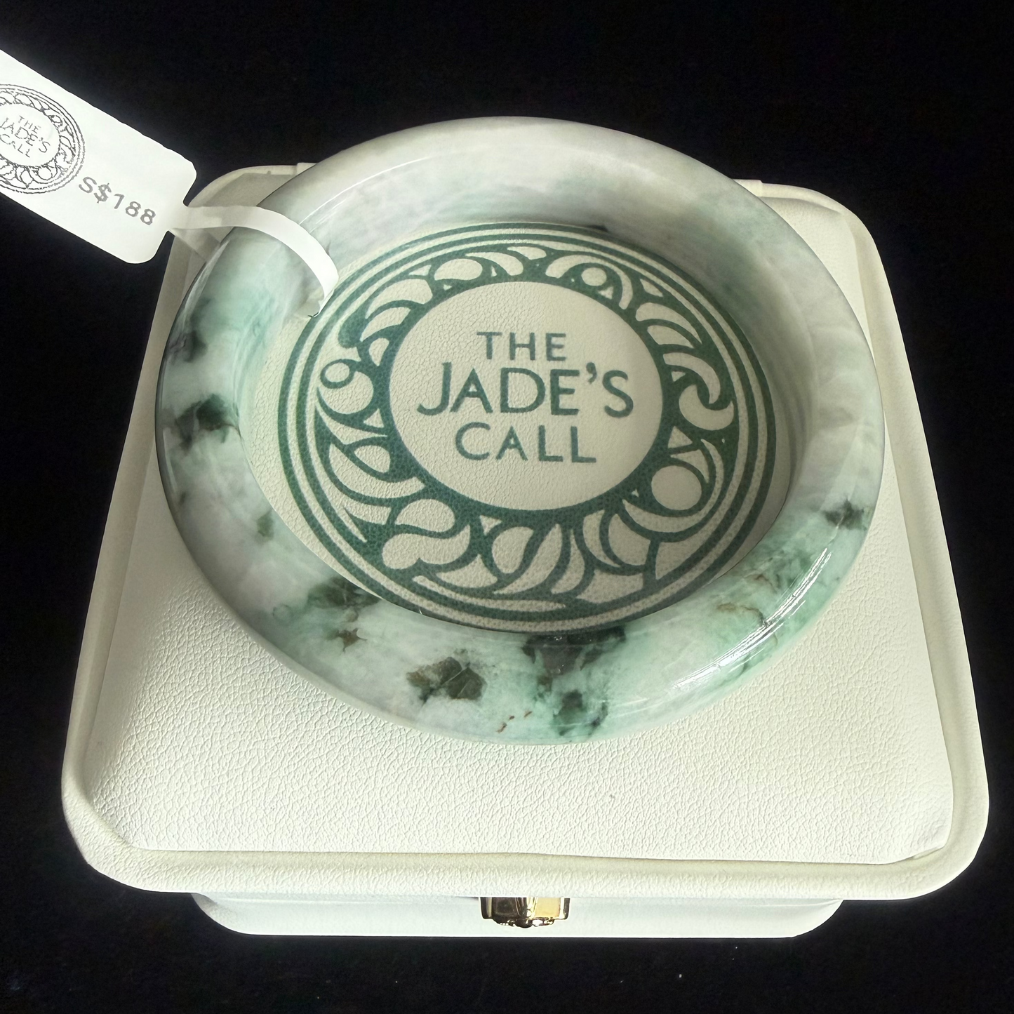 276. Dark green 'flower' print Jade bangle