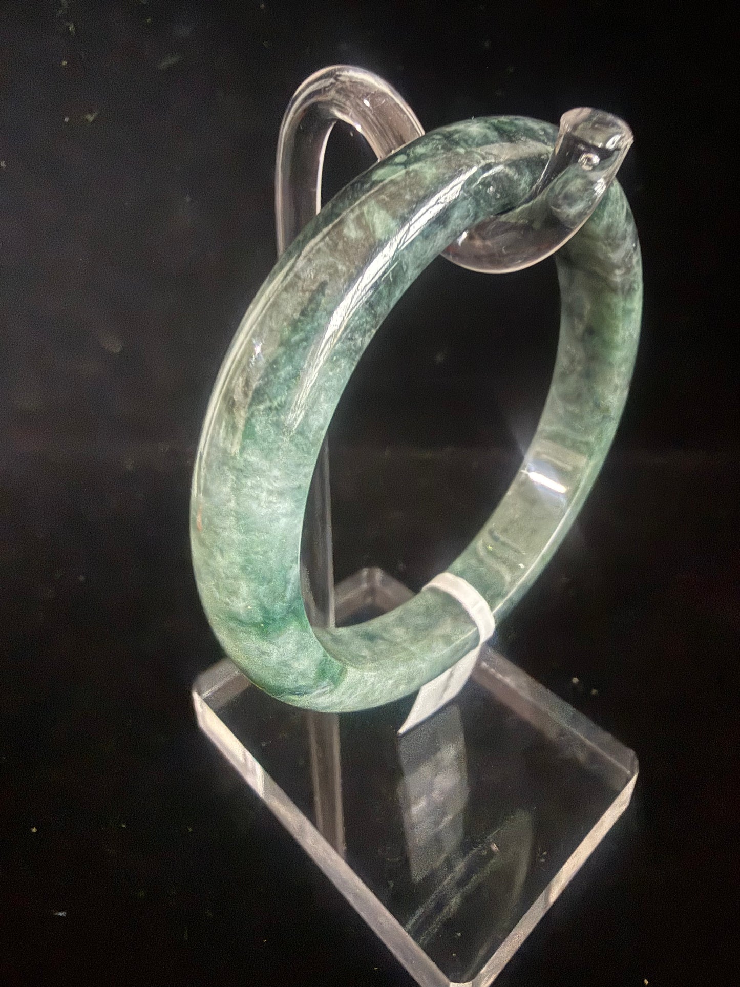 343. Natural Dark Green Pattern Jadeite Bangle