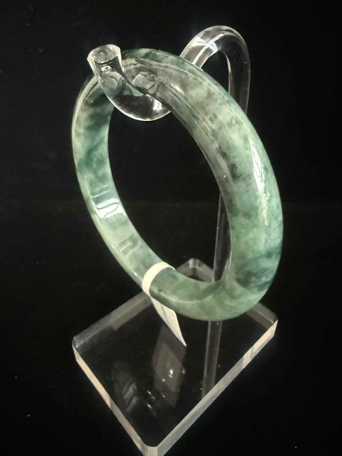 343. Natural Dark Green Pattern Jadeite Bangle