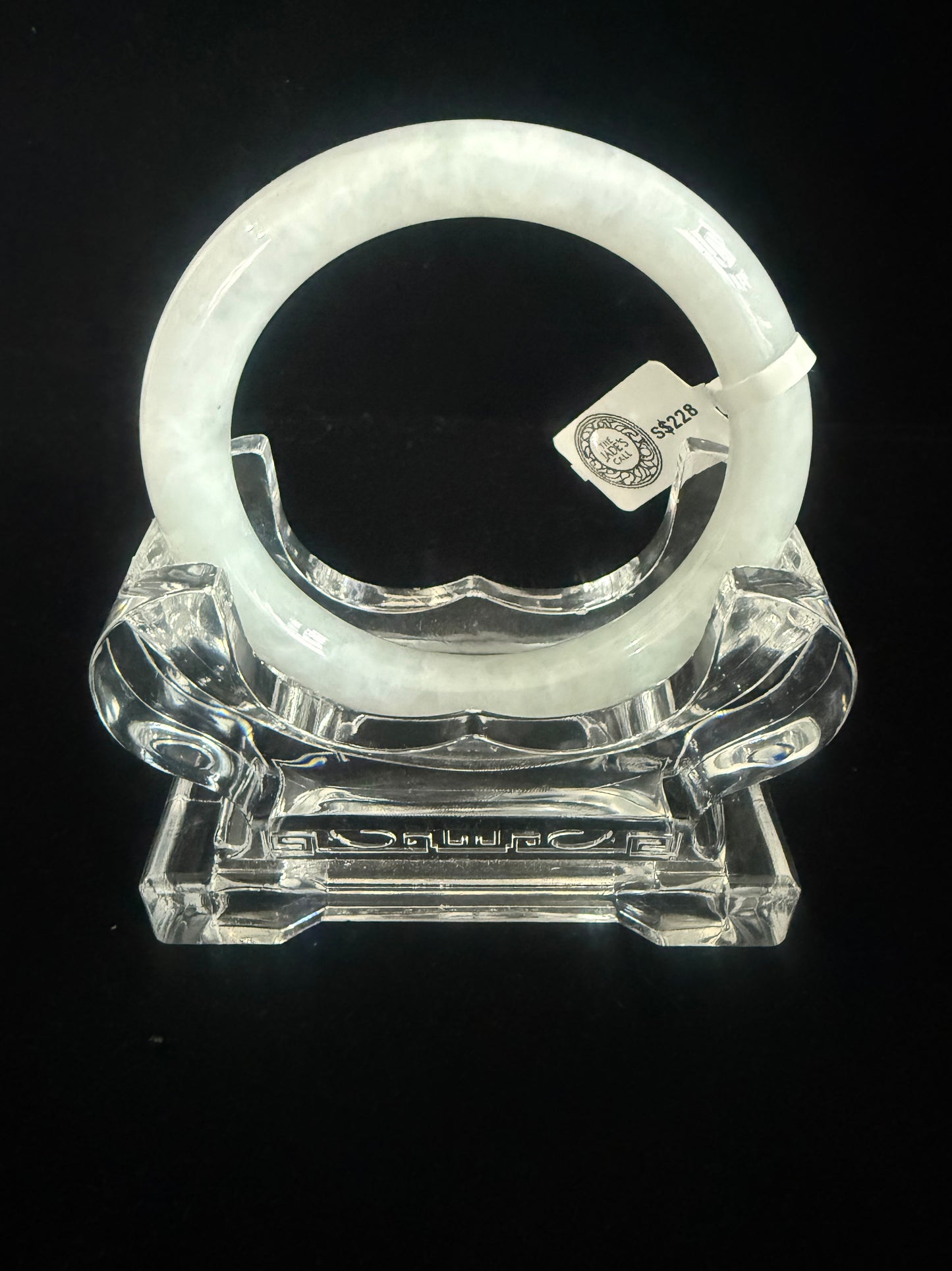 345. Traditional round luminous white Jade bangle