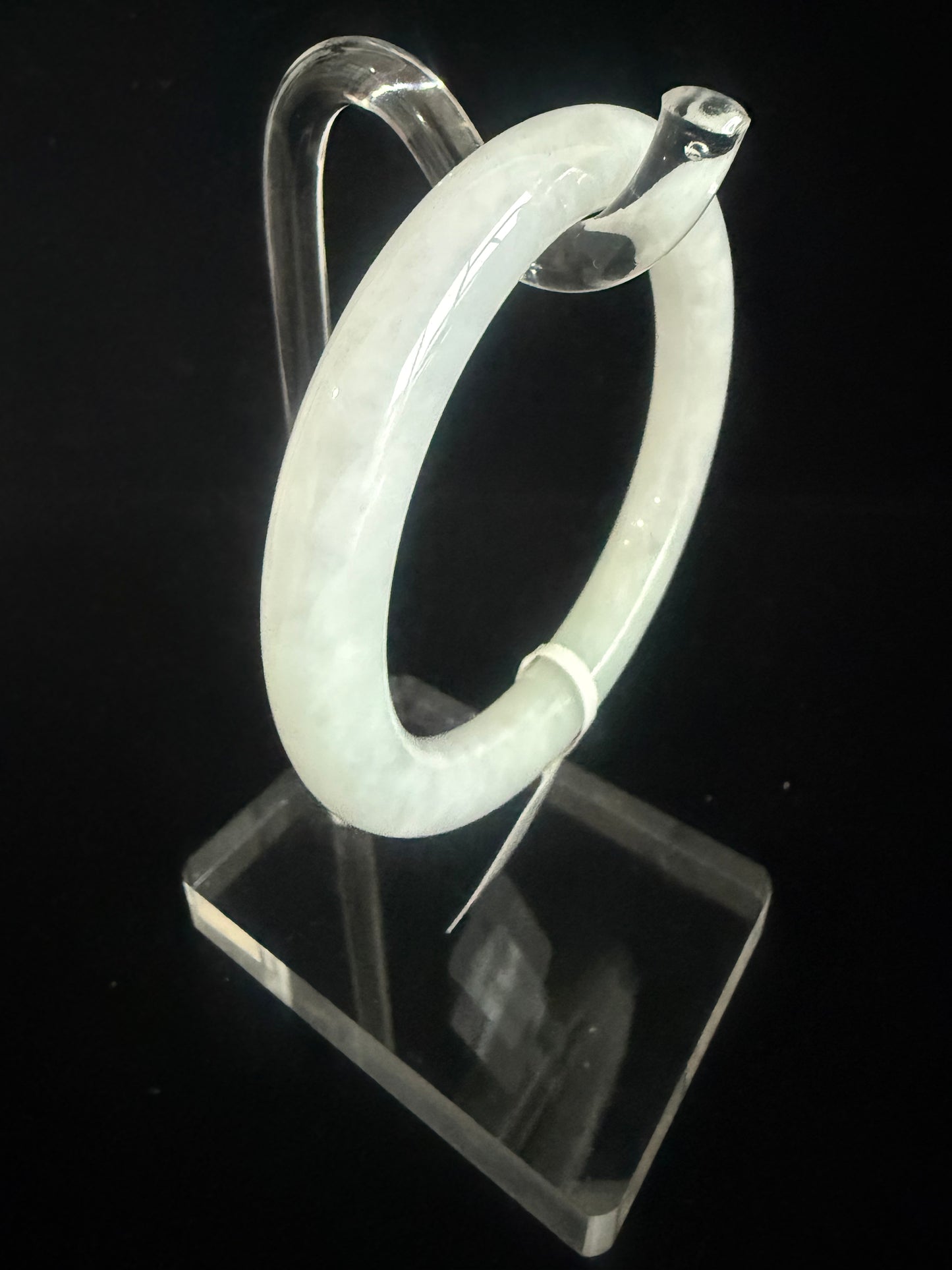 345. Traditional round luminous white Jade bangle