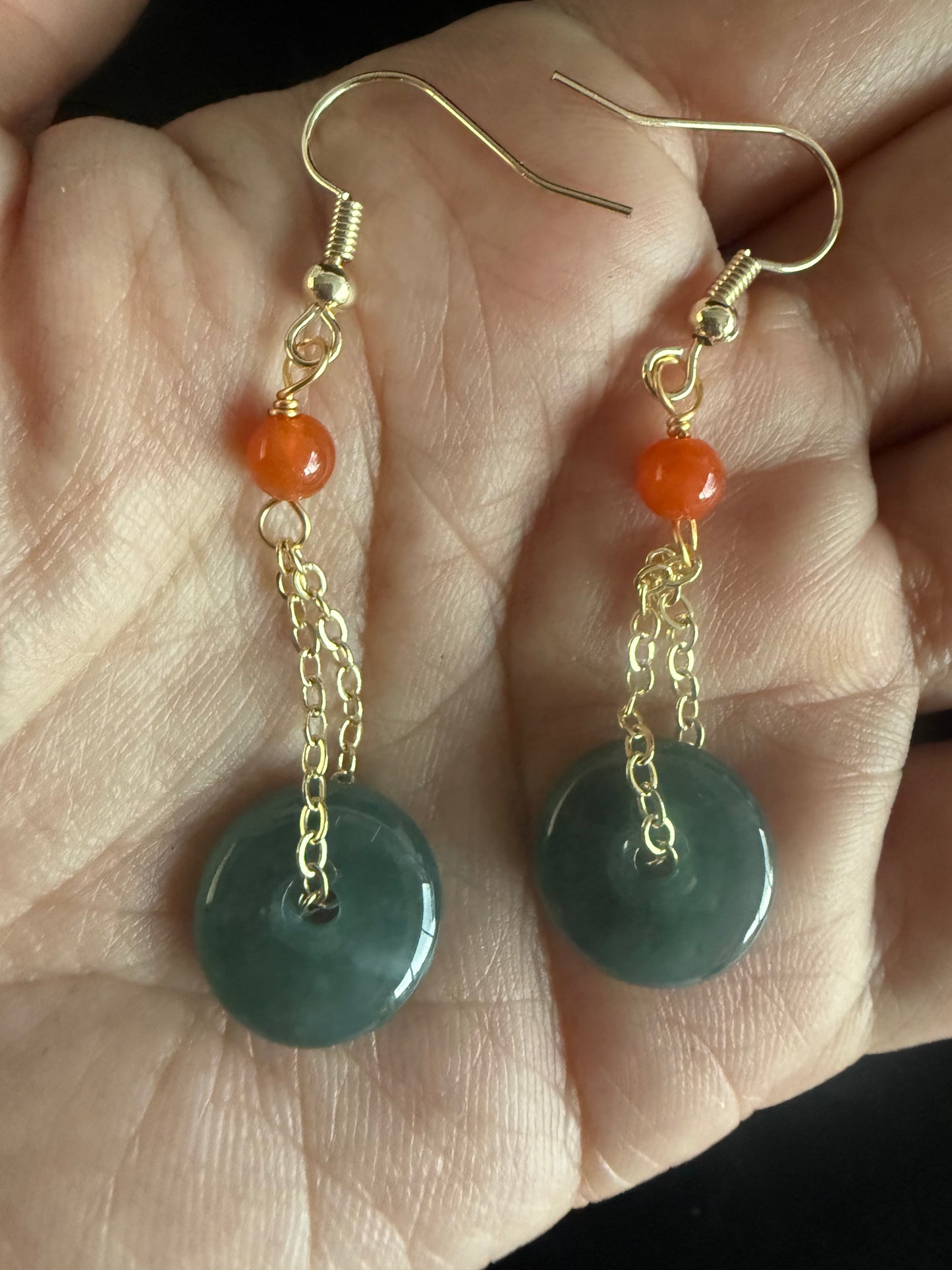 E341. Dangling safety button Jade Earring