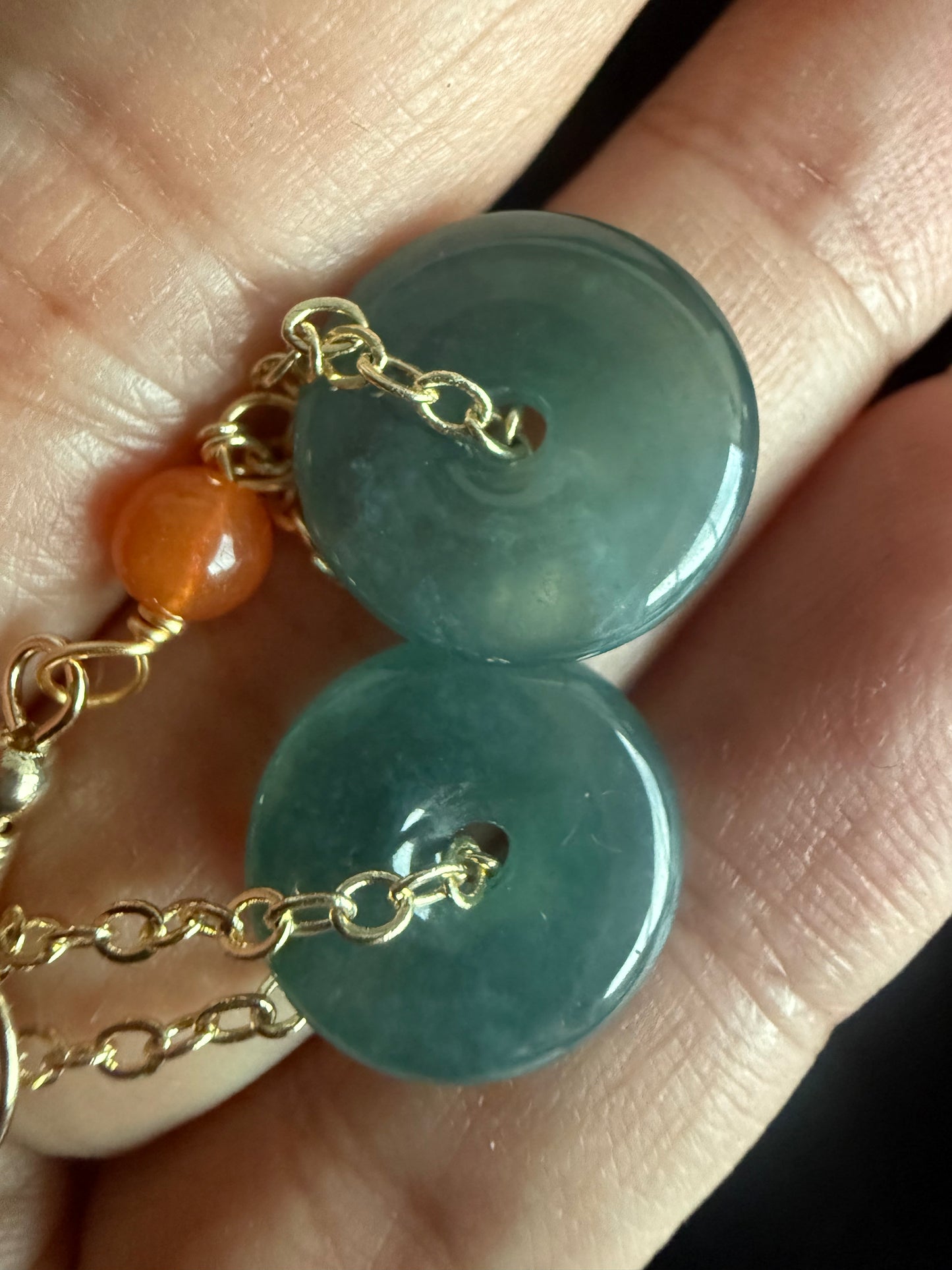 E341. Dangling safety button Jade Earring