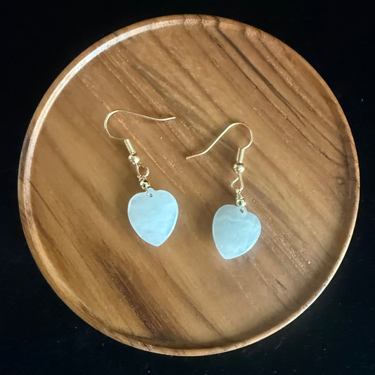 E339. Heart‑Shaped Jadeite Earrings on Hooks