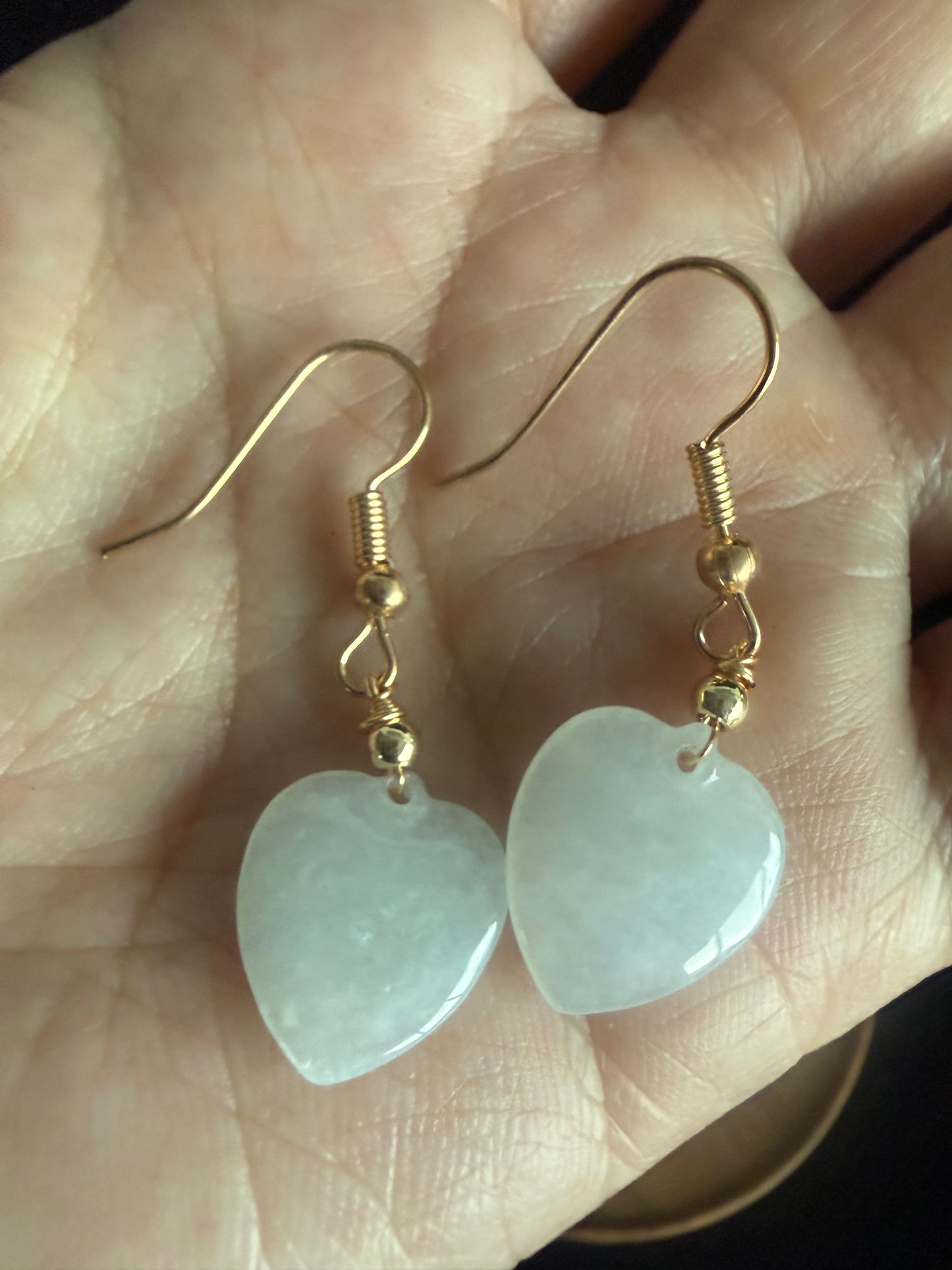E339. Heart‑Shaped Jadeite Earrings on Hooks