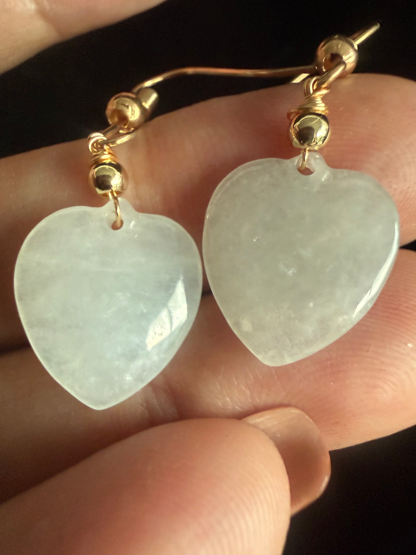 E339. Heart‑Shaped Jadeite Earrings on Hooks