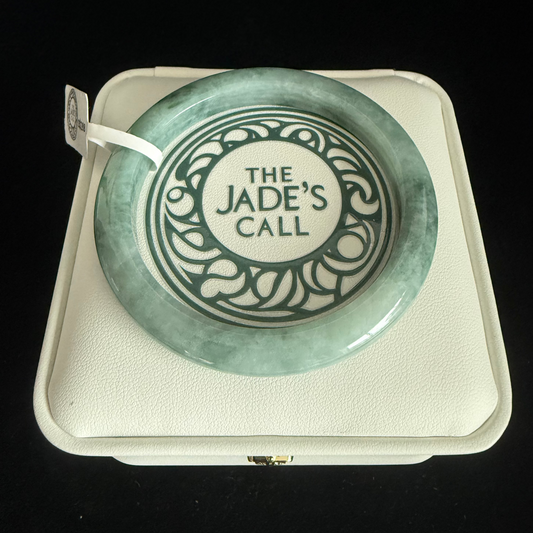 352.  Slim Green flower print Jade bangle
