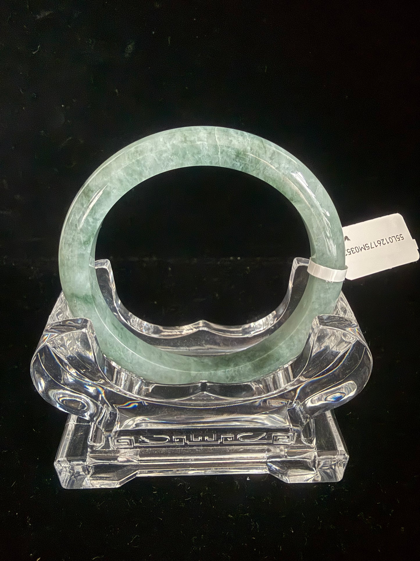 352.  Slim Green flower print Jade bangle