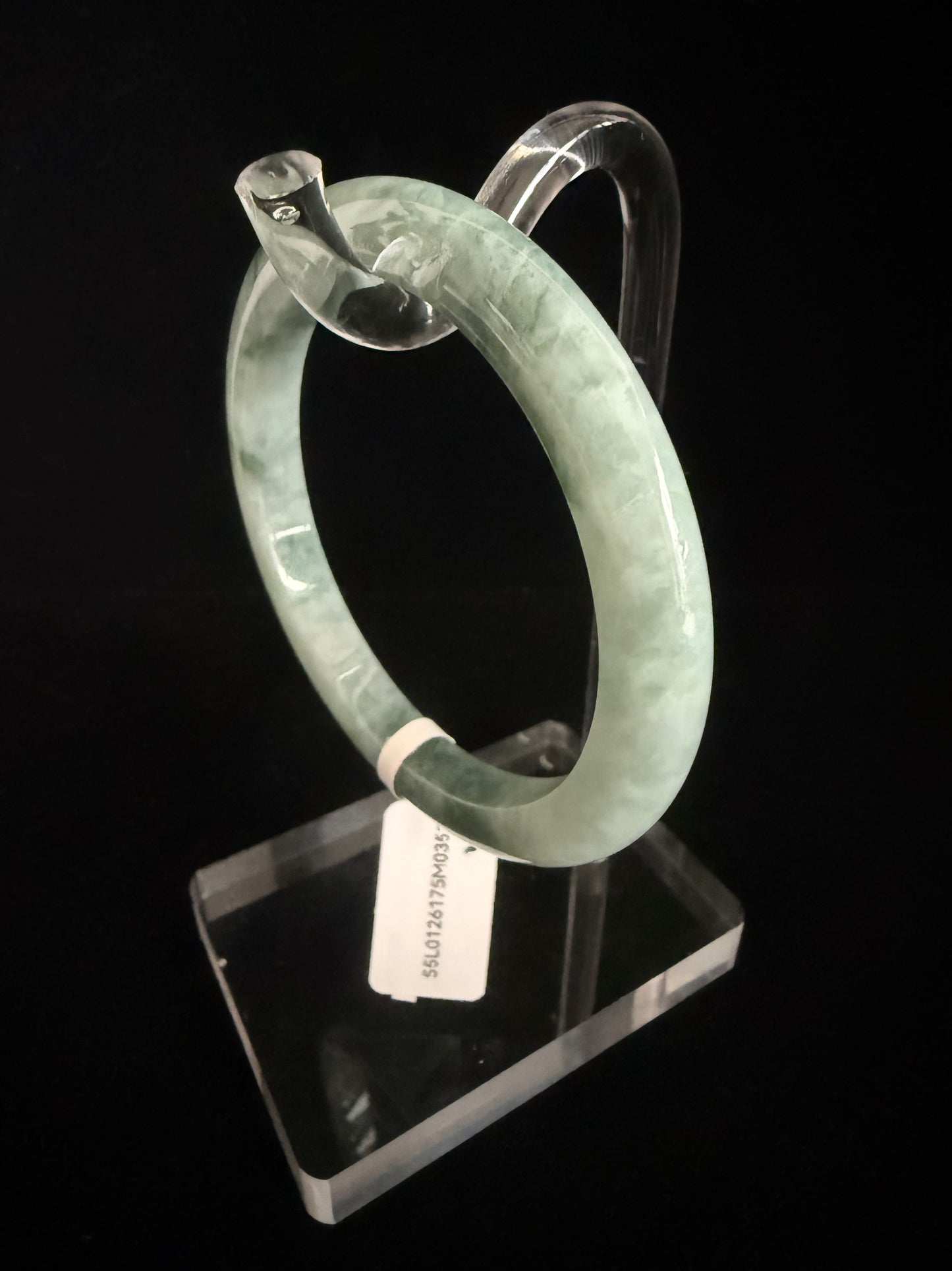 352.  Slim Green flower print Jade bangle