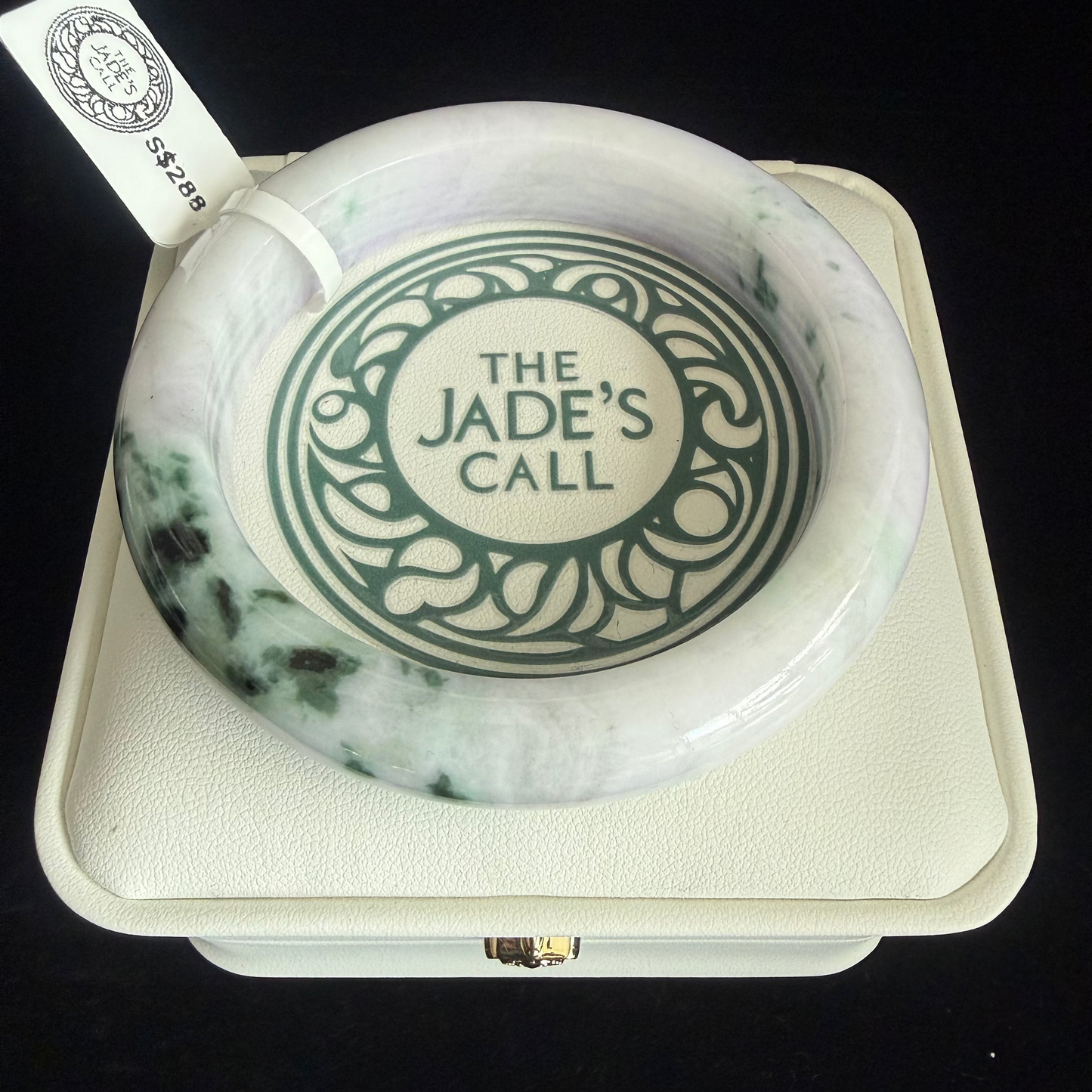 379 White with flower Jade bangle