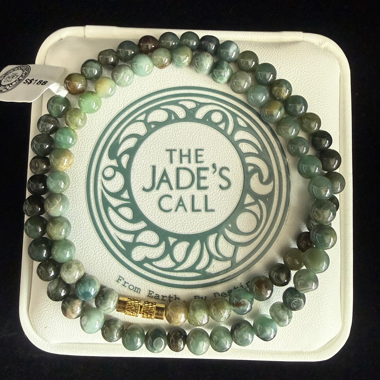 JB214. Dark green Jade beads necklace