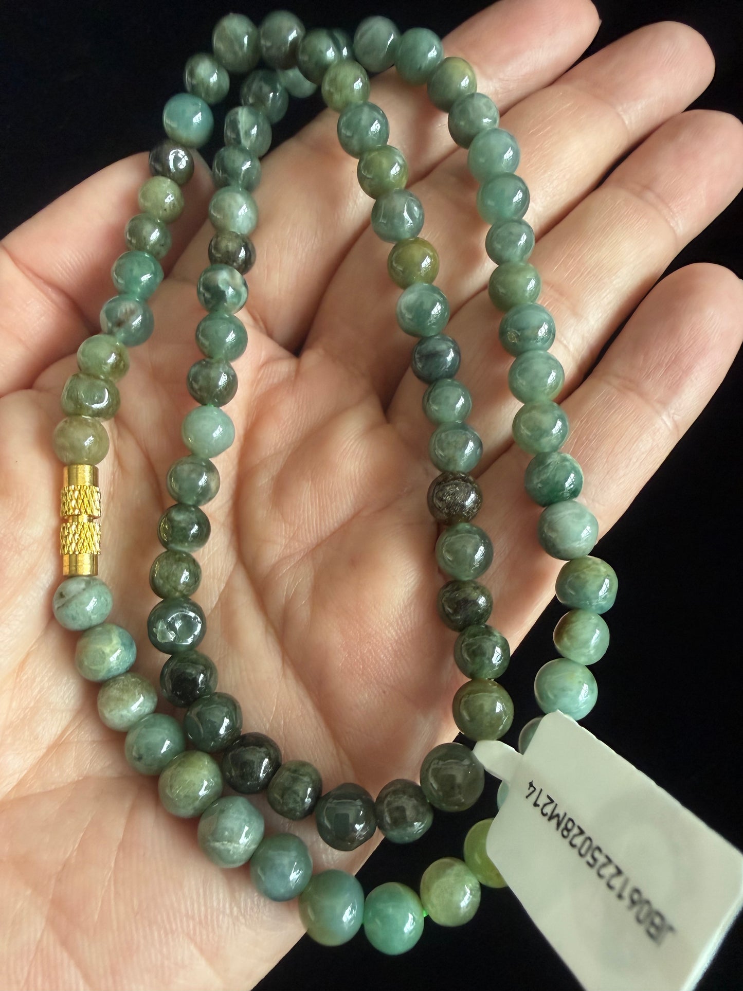JB214. Dark green Jade beads necklace