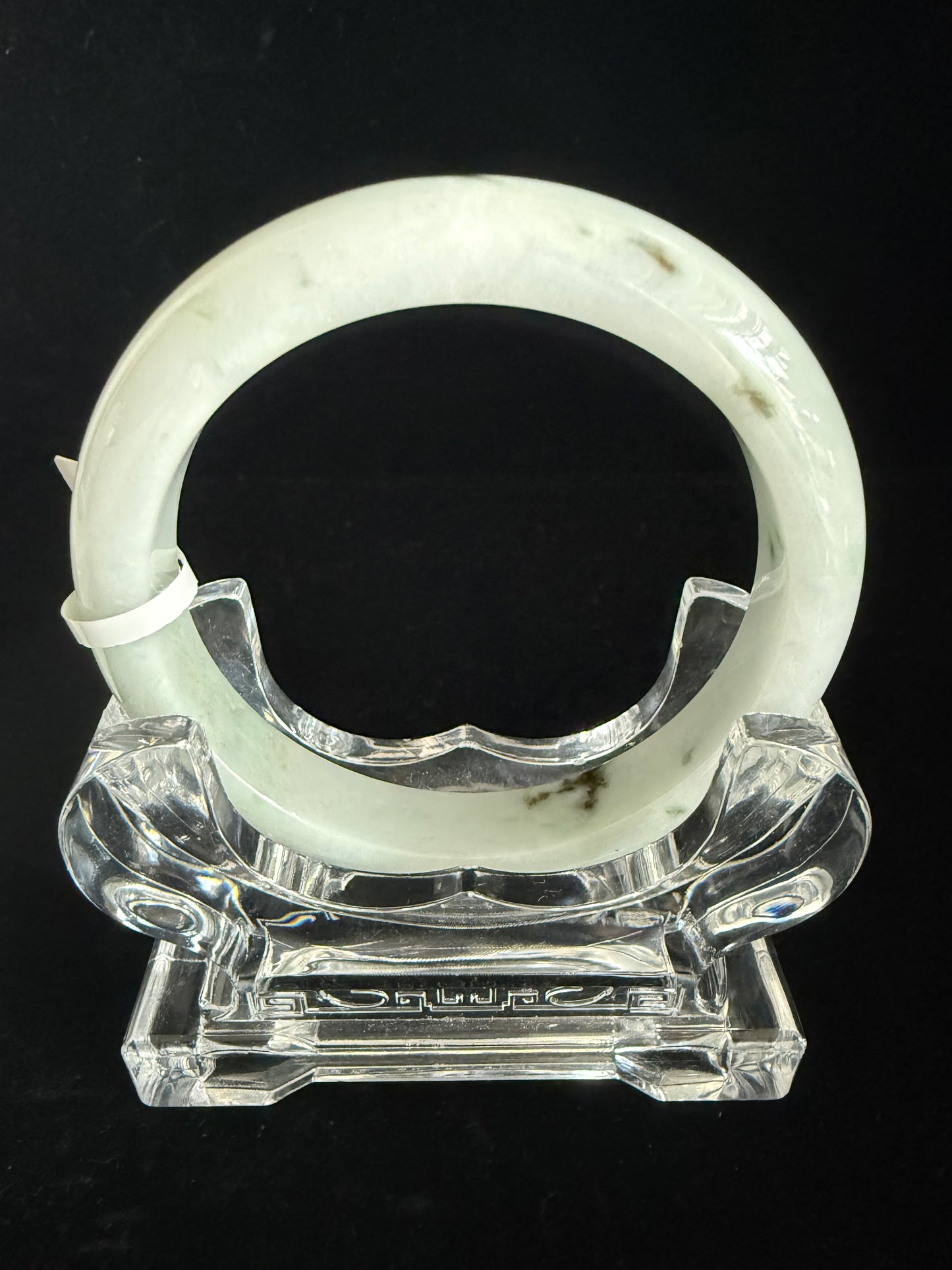 340. white with floating green print Jade bangle