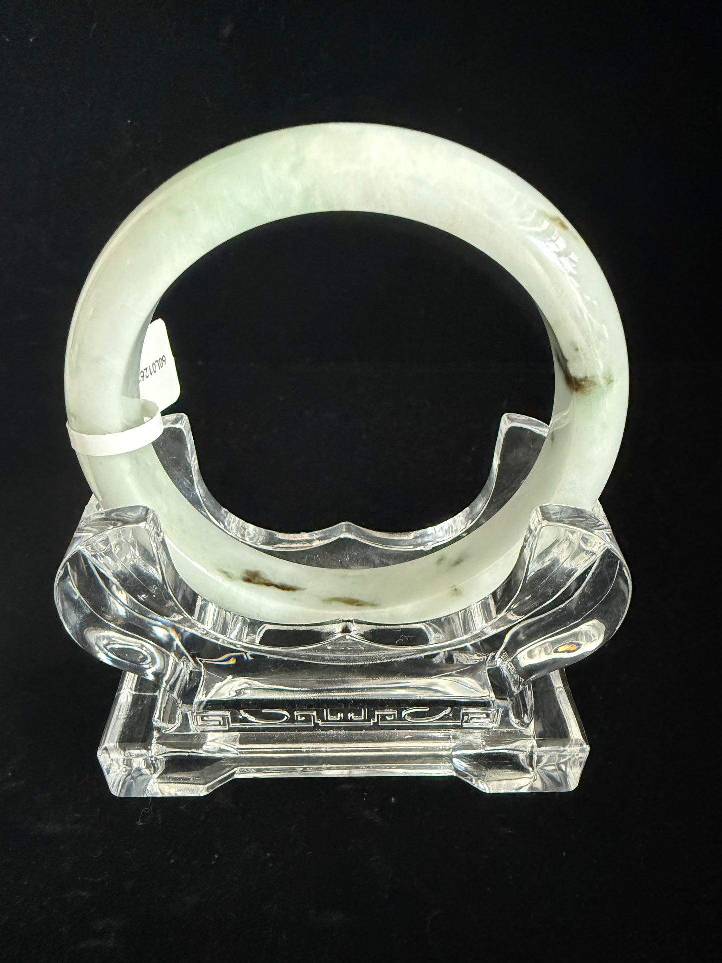 340. white with floating green print Jade bangle