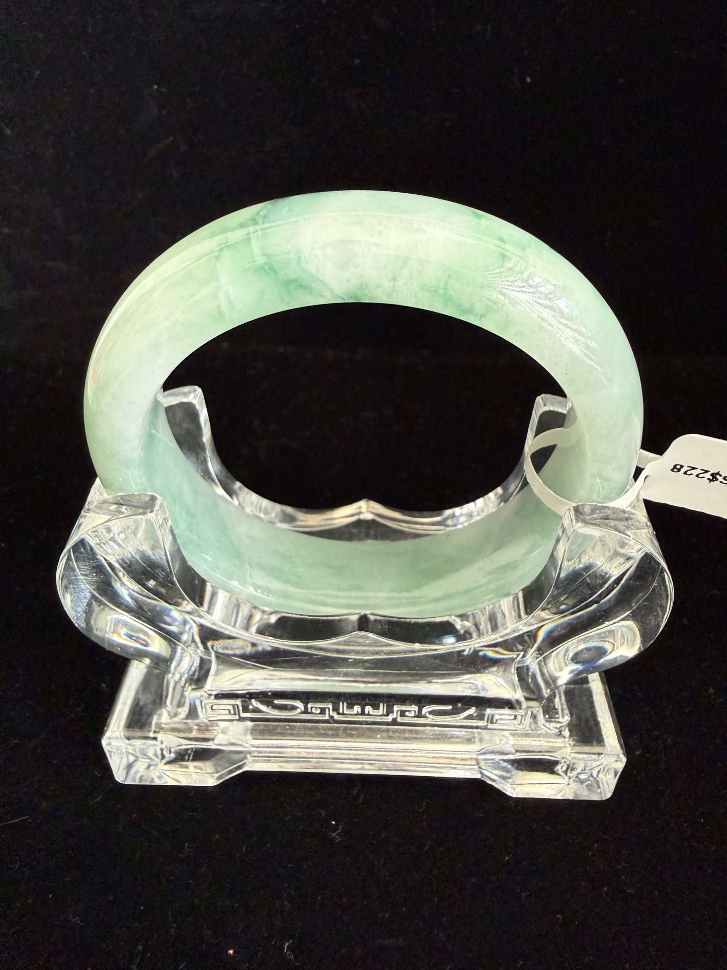 444. Green floating flower print Jade Bangle
