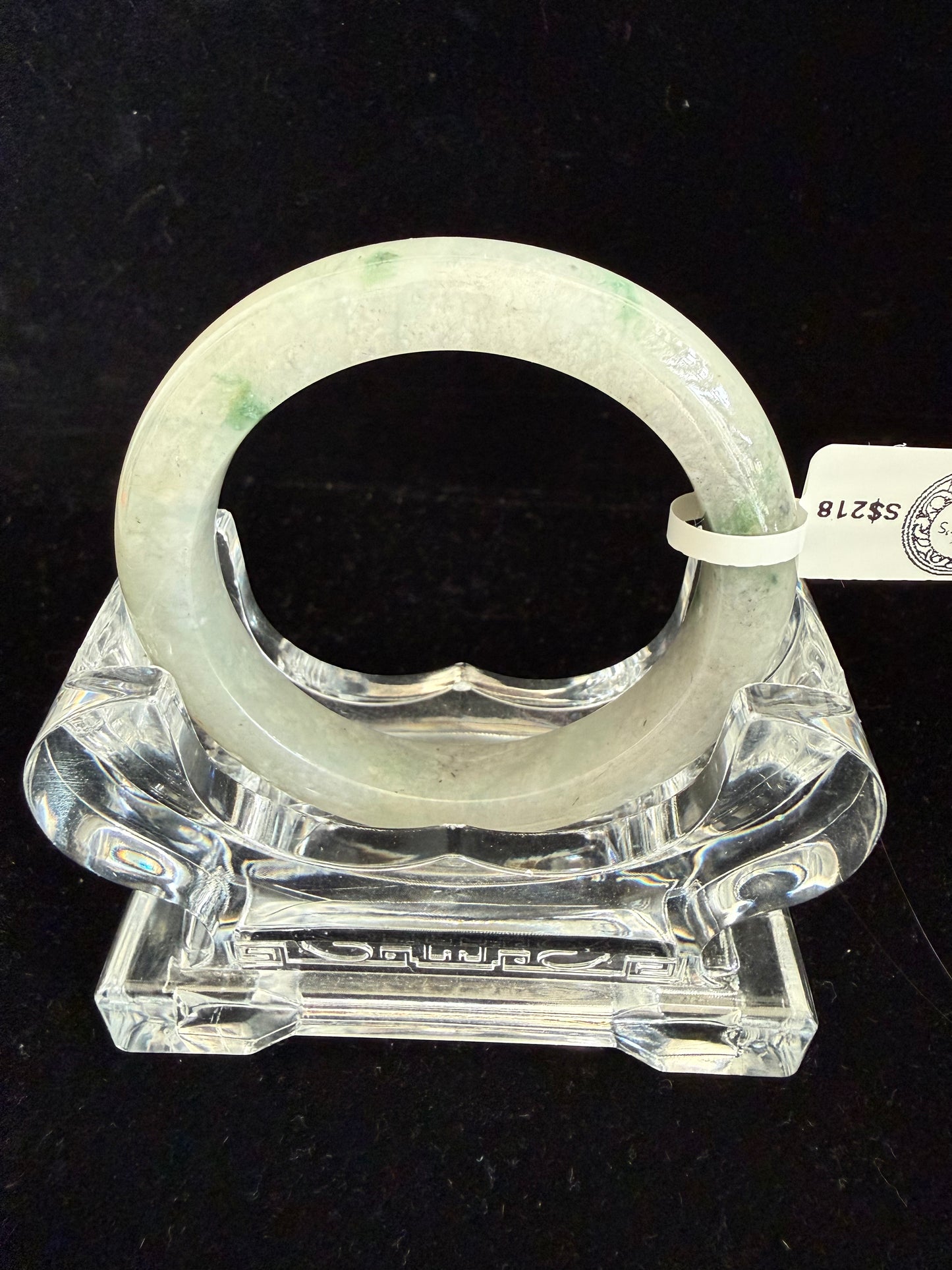 449. Light Greyish with green print jade Bangle
