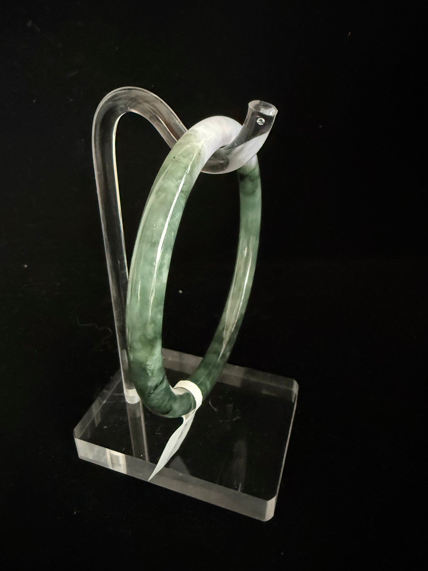 530. Thin dark green contrast purplish section jade bangle