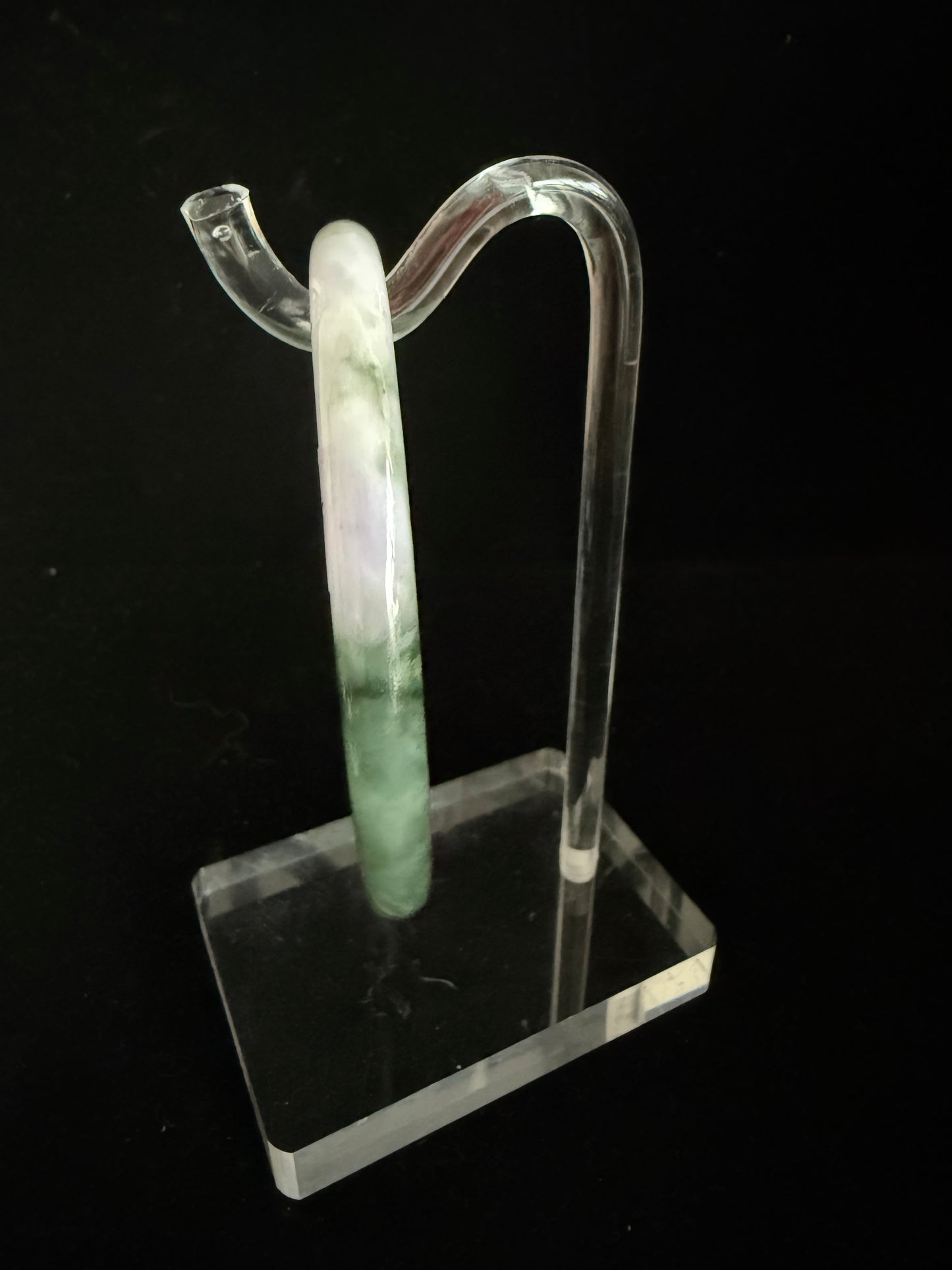 530. Thin dark green contrast purplish section jade bangle