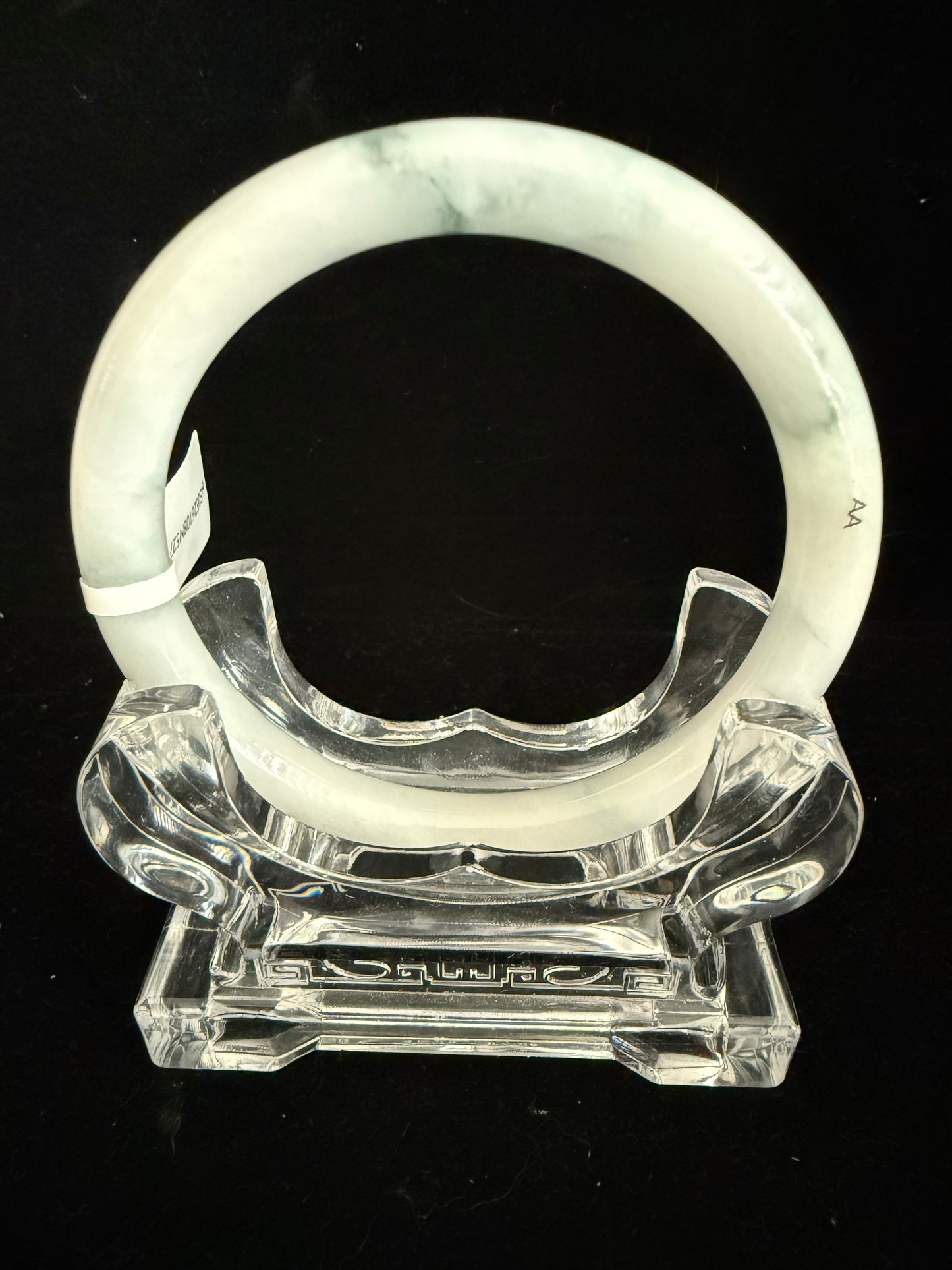 527. White thin floating flower Jade bangle