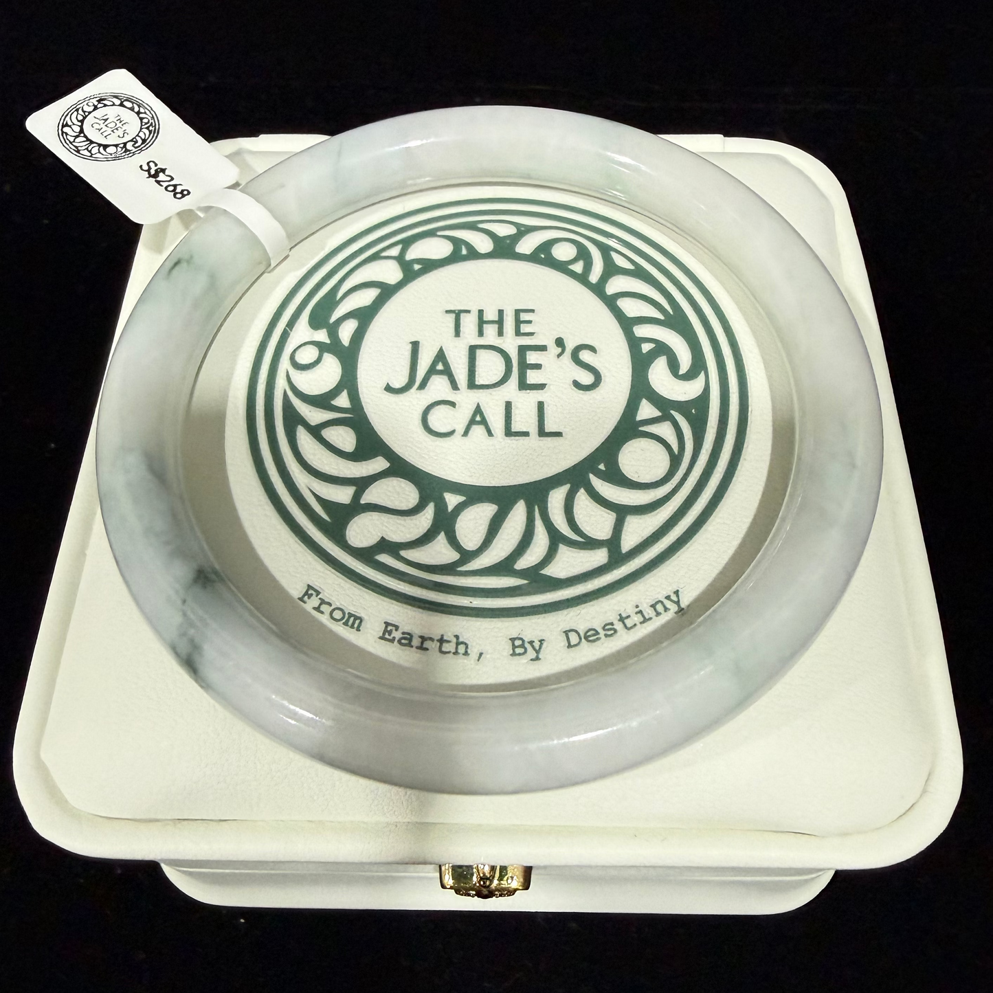 527. White thin floating flower Jade bangle