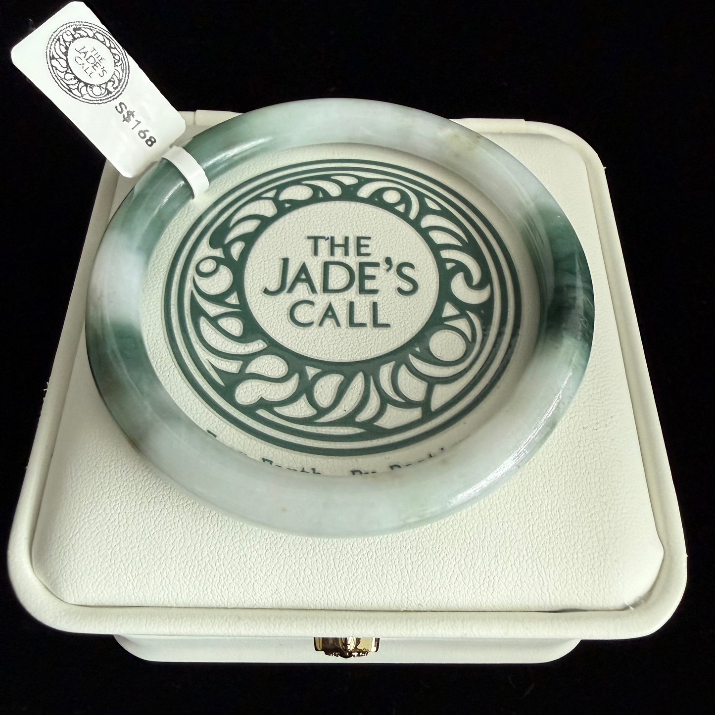 413. Blend white and green thin jade bangle