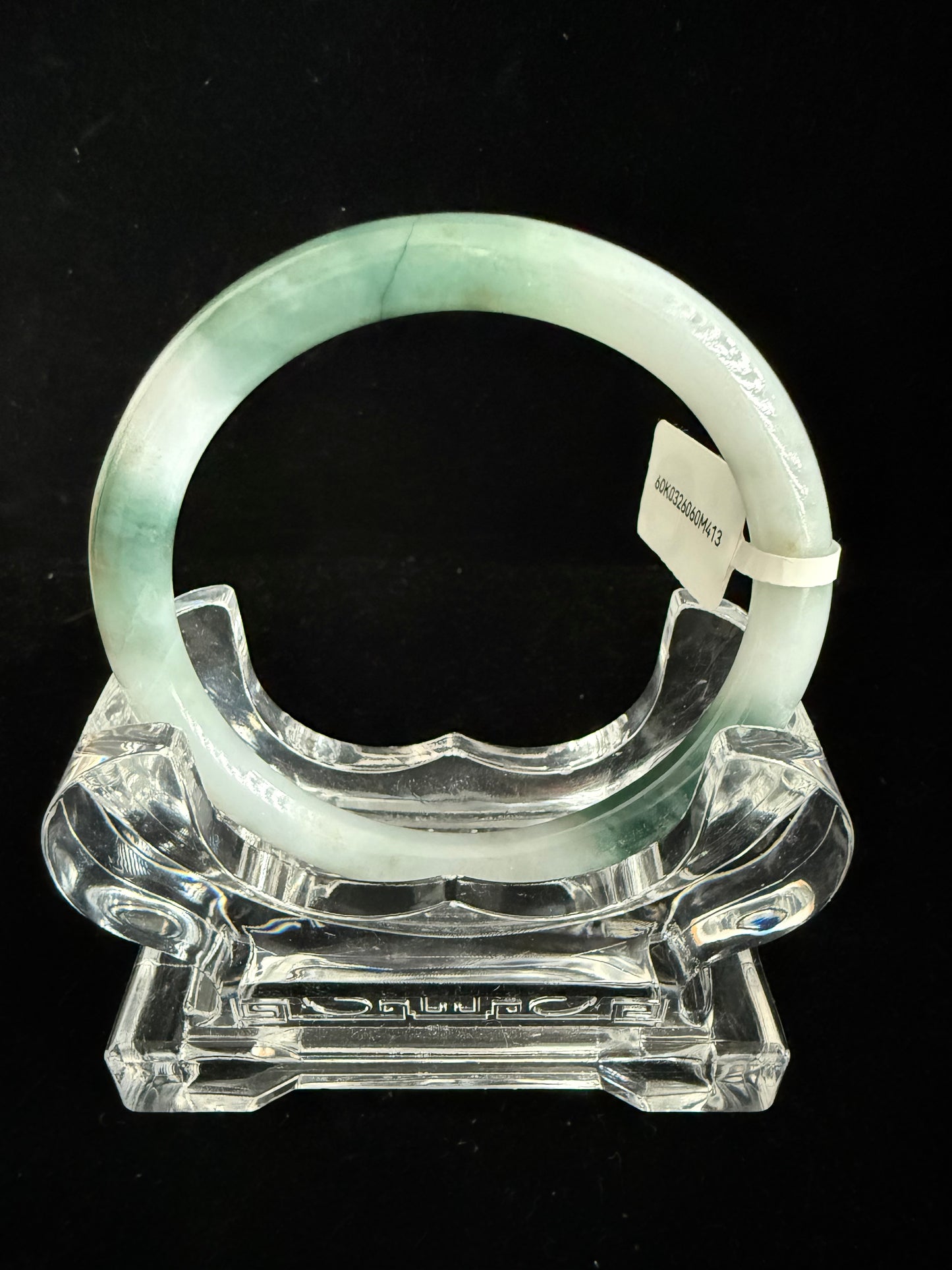 413. Blend white and green thin jade bangle