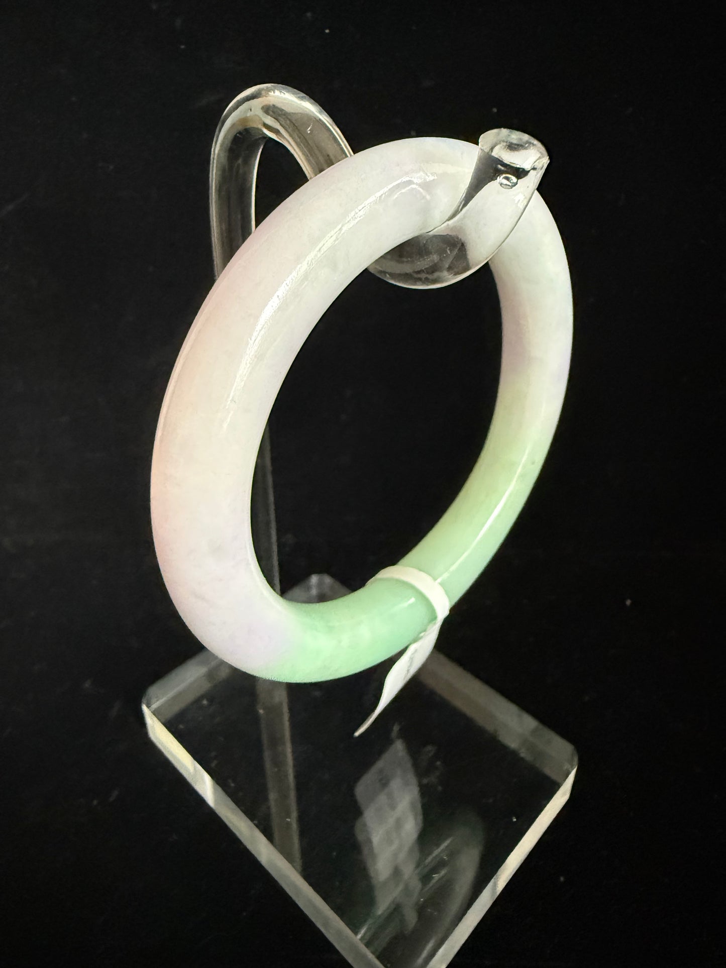 473. Lavender with apple green traditional round jade bangle