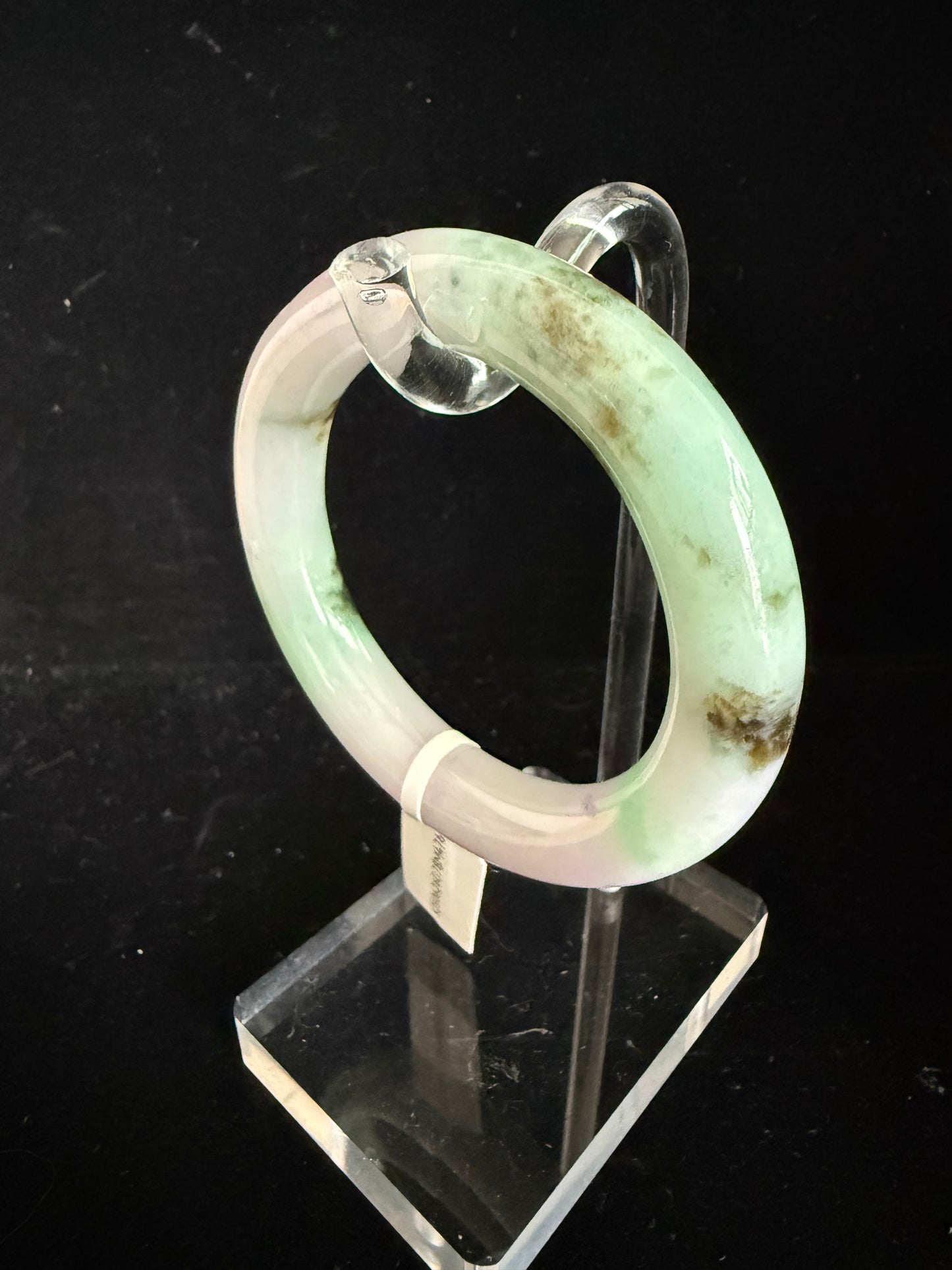 476. Lavender, apple green and moss traditional round jade bangle