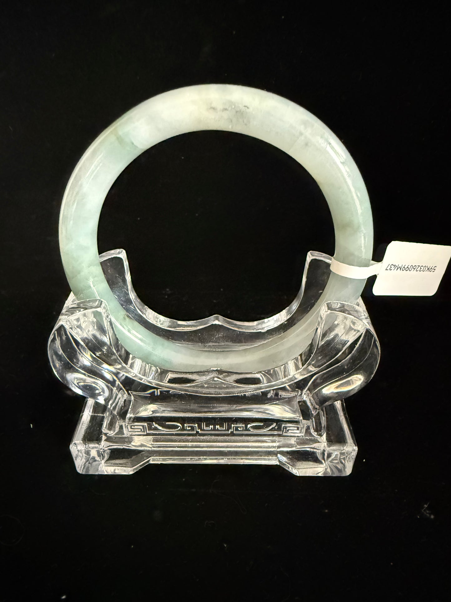 437. Misty green with dark inclusions thin jade bangle