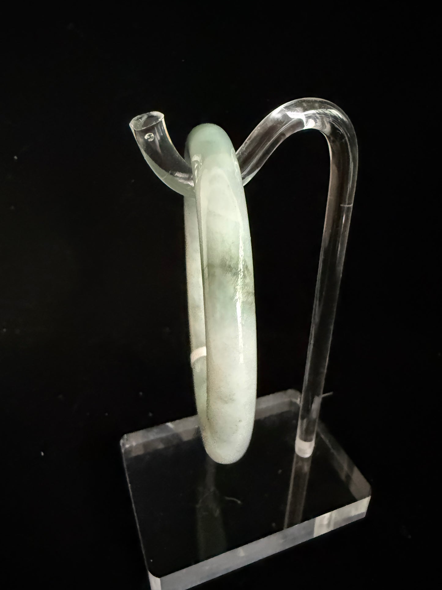 437. Misty green with dark inclusions thin jade bangle