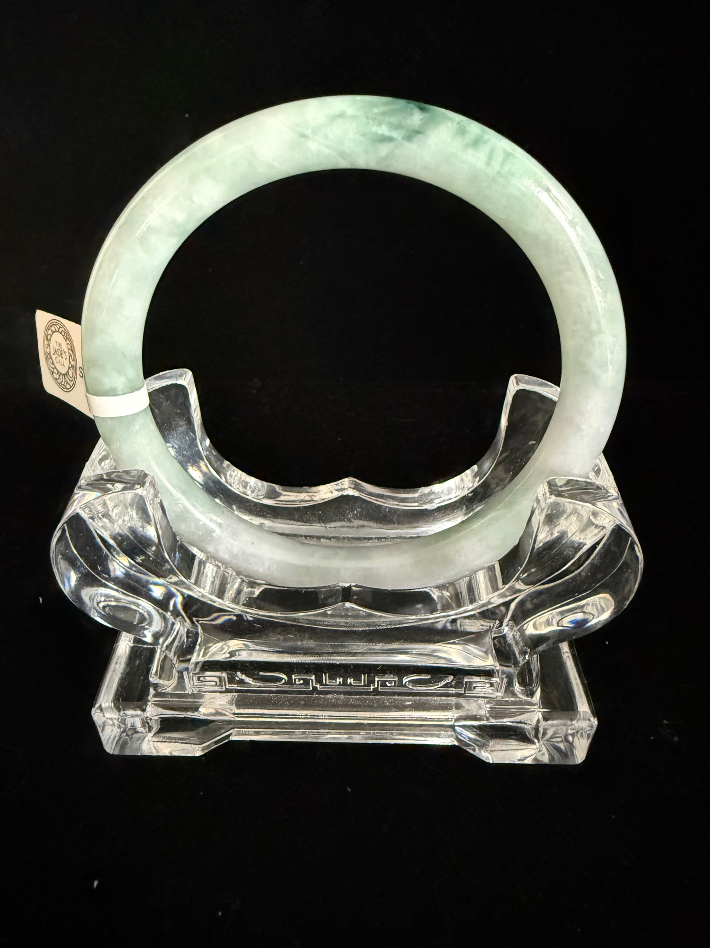 438. Pale mint with green floating patches thin jade bangle