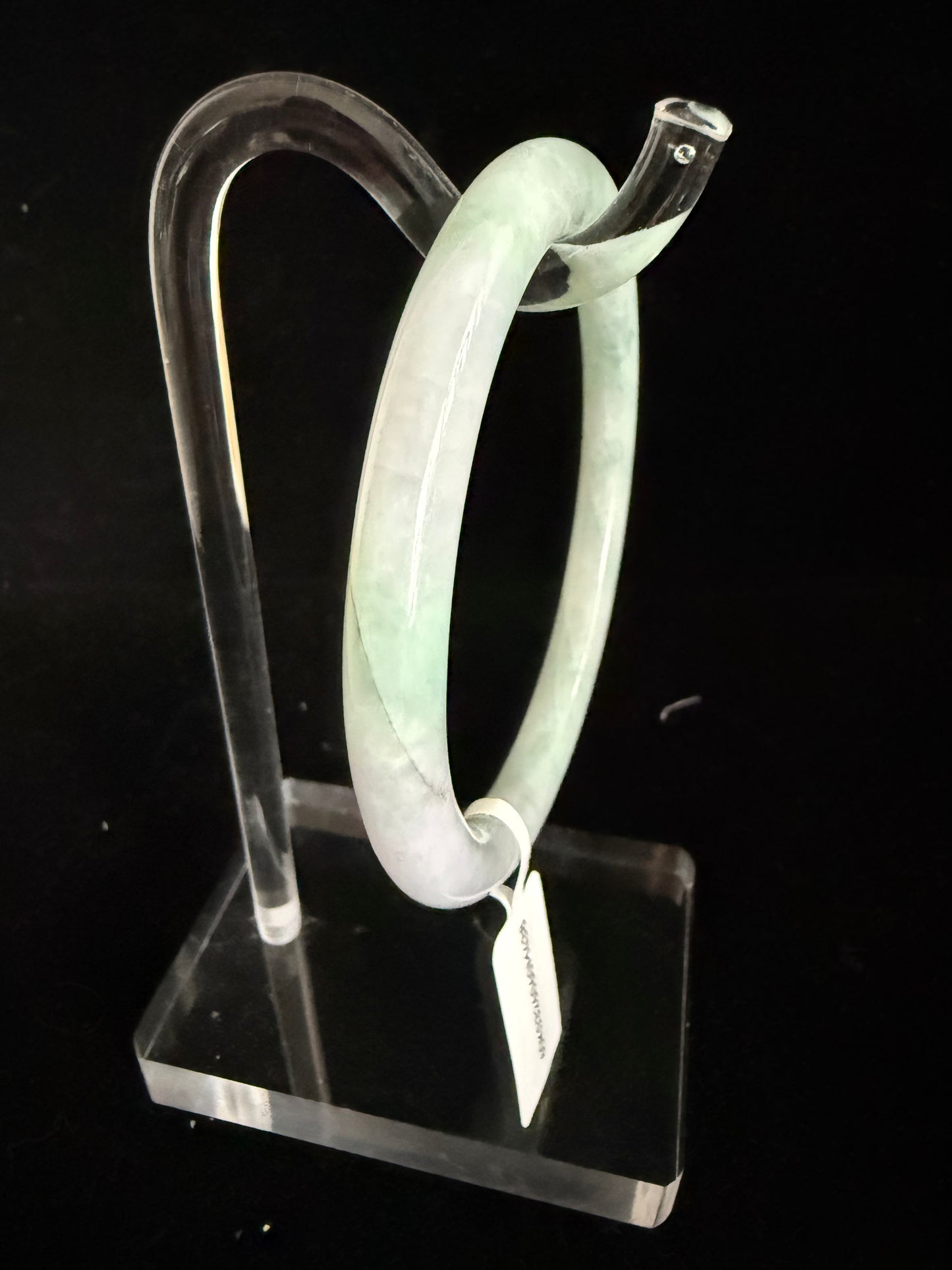 438. Pale mint with green floating patches thin jade bangle