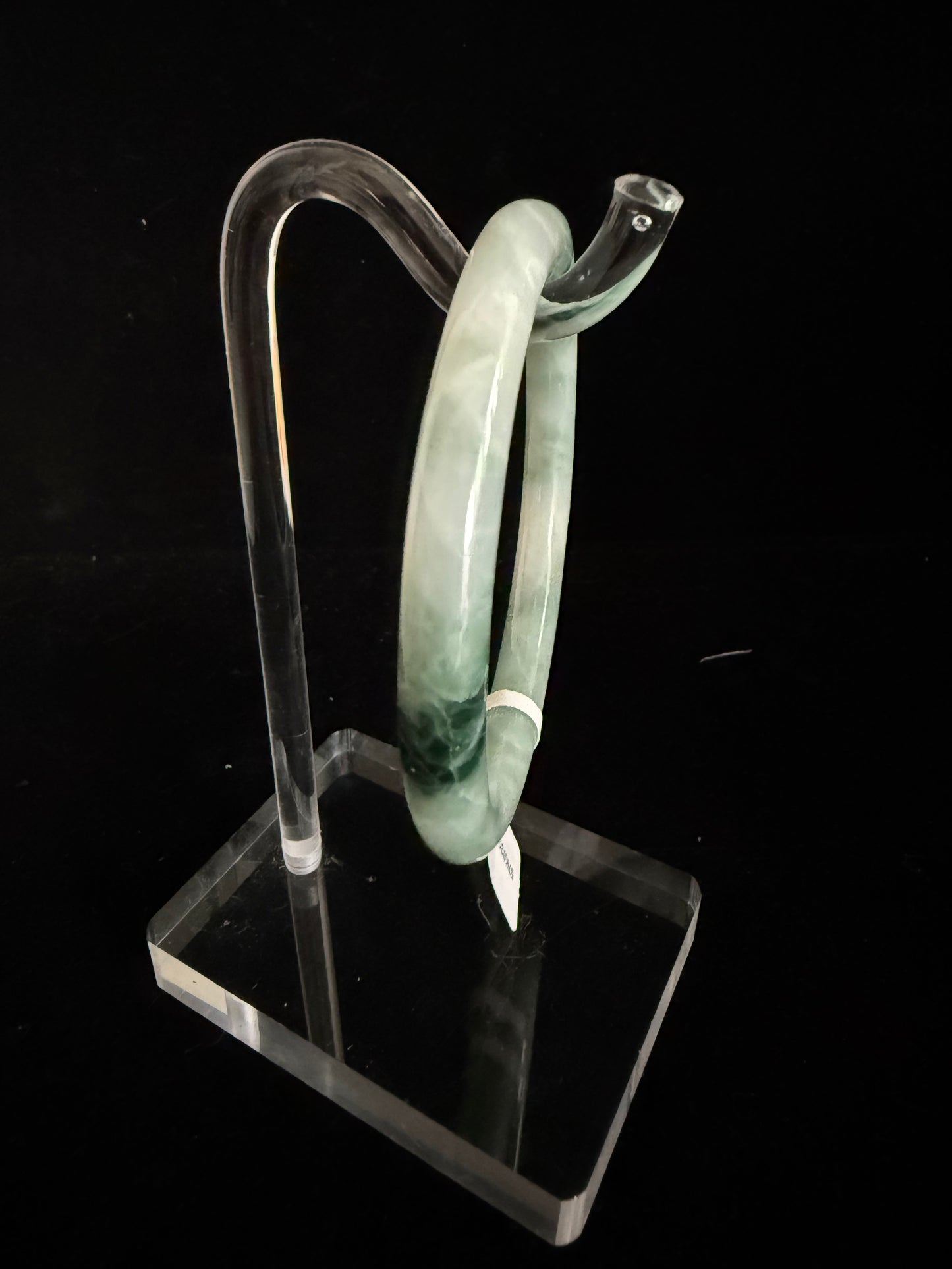 452. Thin white with dark green clouds jade bangle