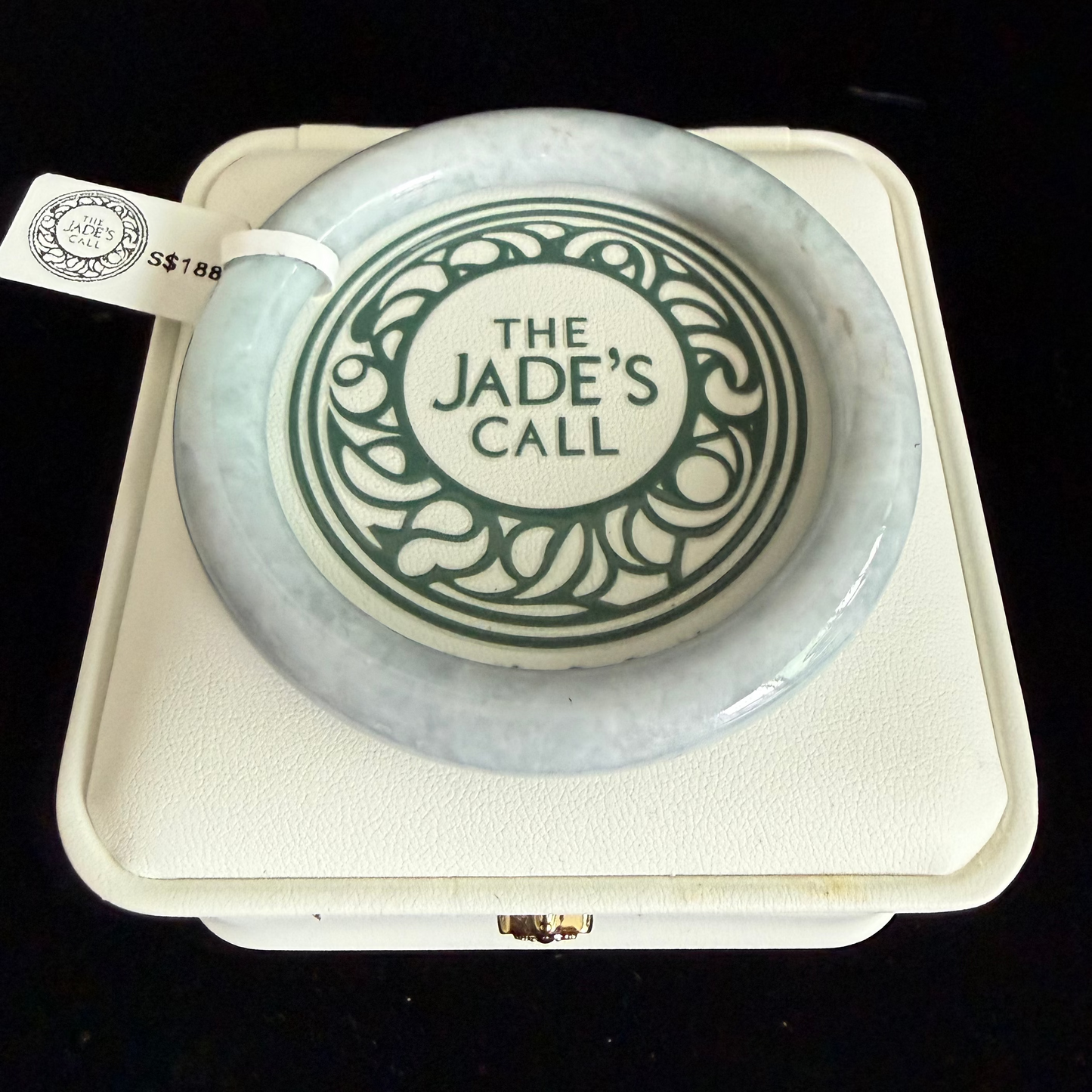 455. Frosty white and pale blue-green thin jade bangle