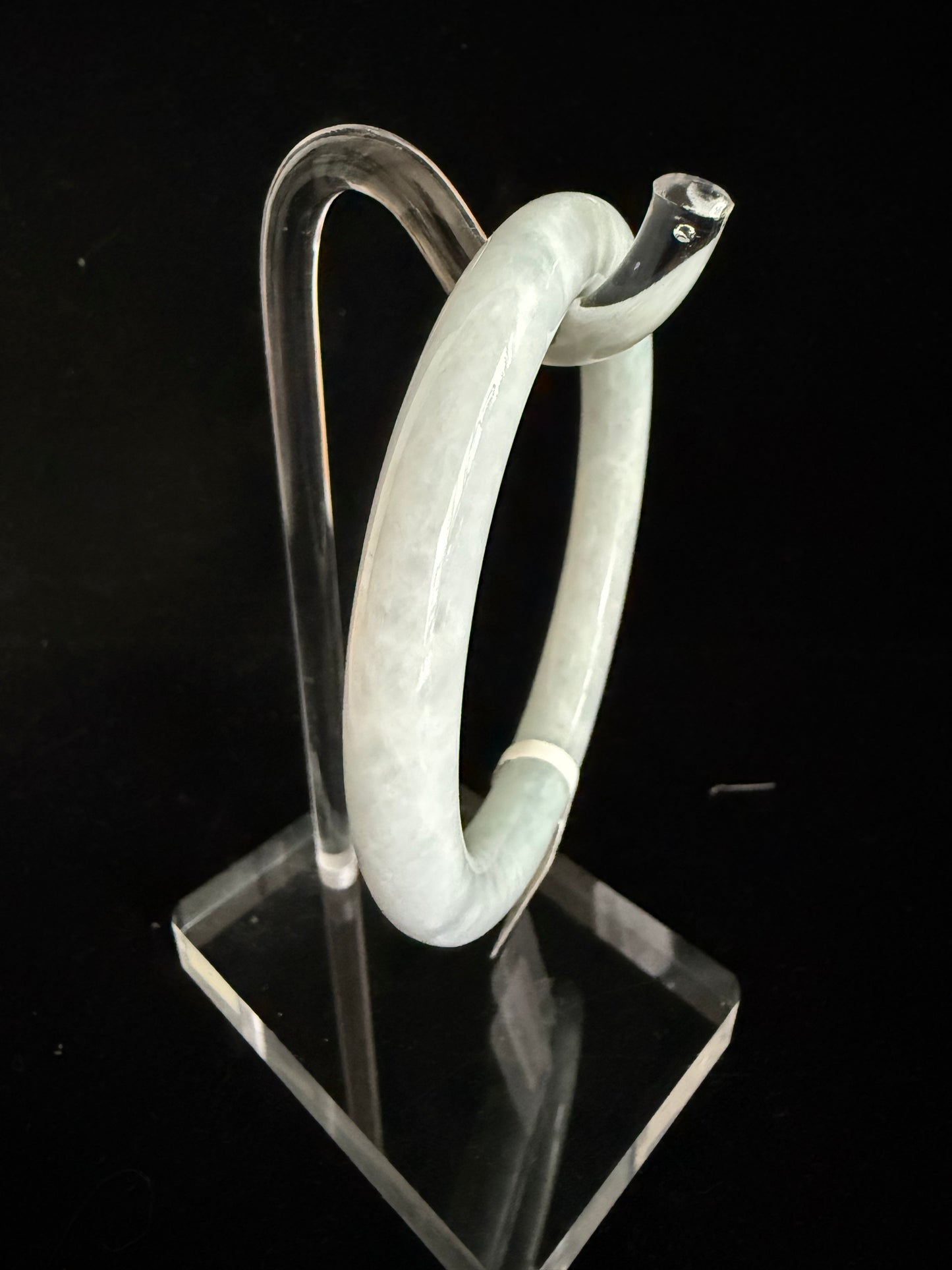 455. Frosty white and pale blue-green thin jade bangle