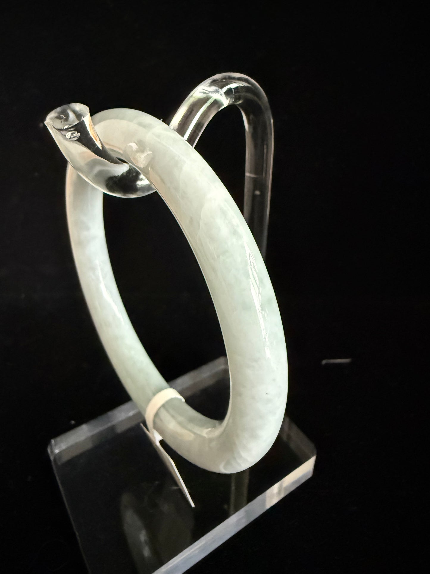 455. Frosty white and pale blue-green thin jade bangle