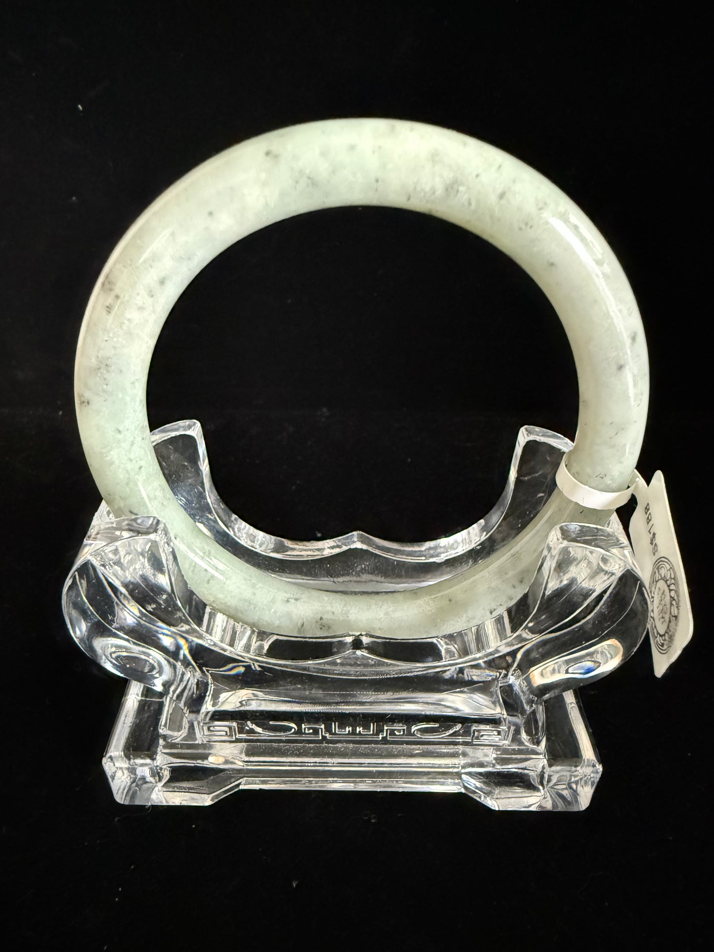 440. Thin Speckled pale sage jade bangle
