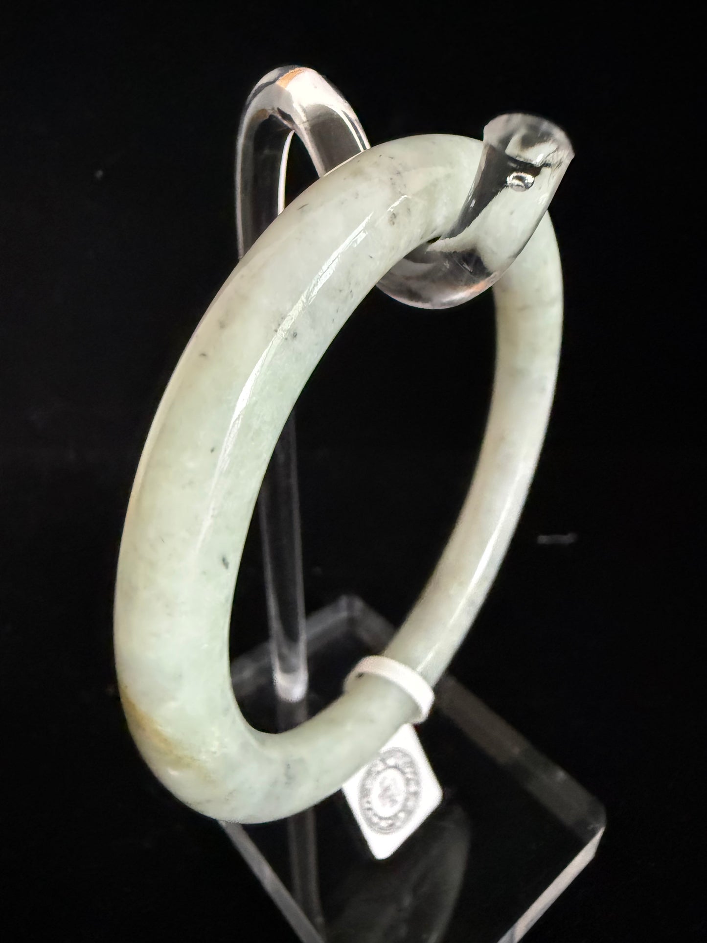 440. Thin Speckled pale sage jade bangle