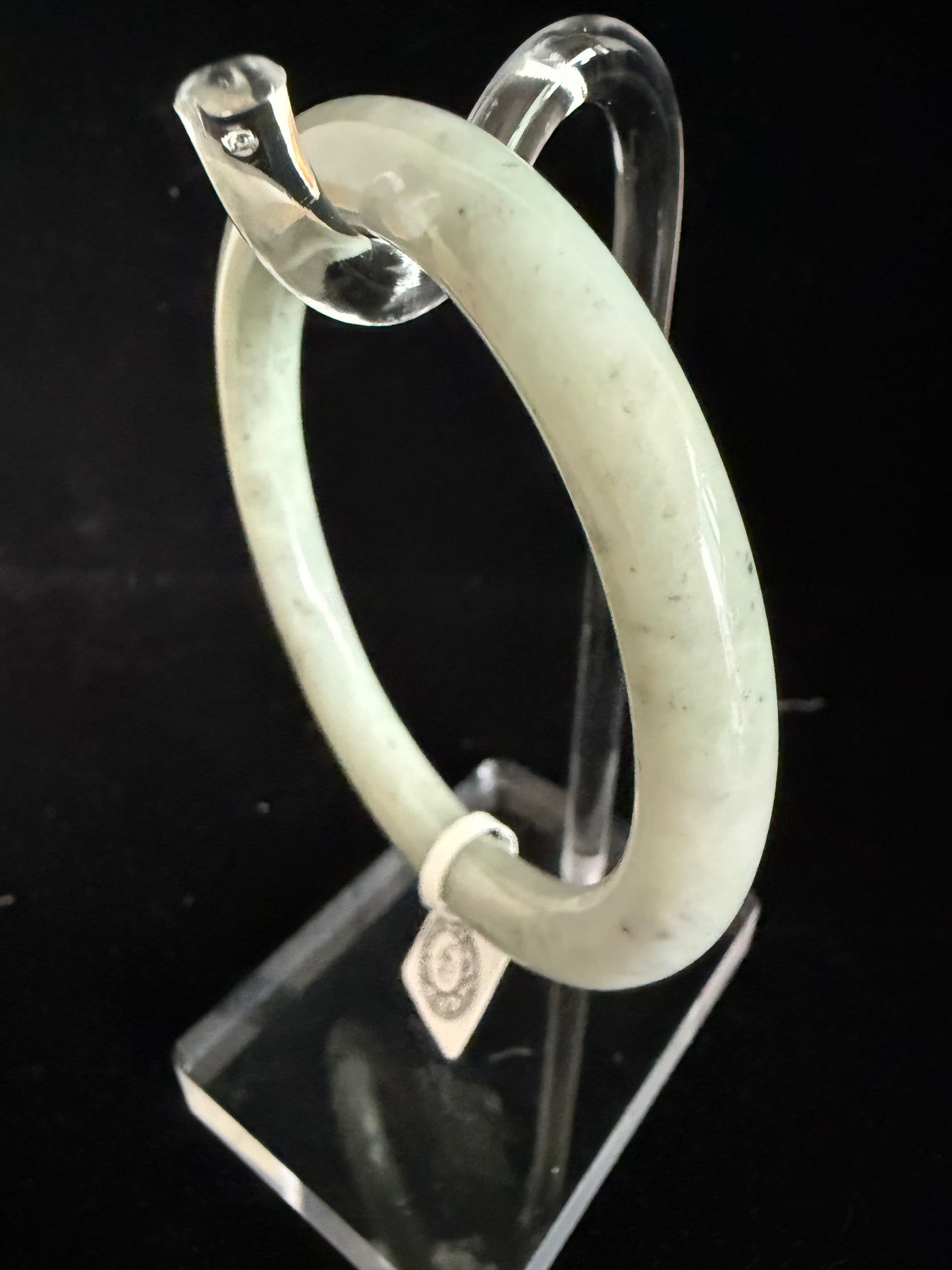440. Thin Speckled pale sage jade bangle