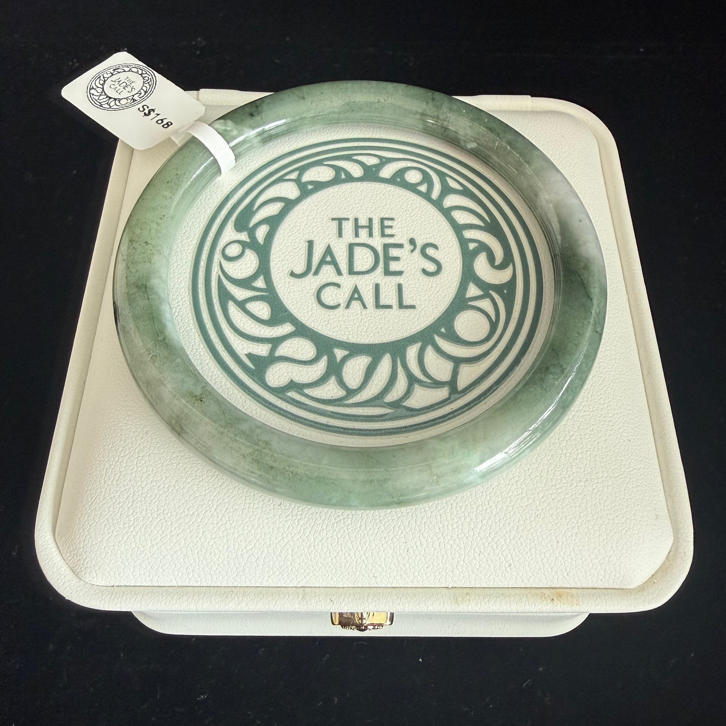 429. Misty grey-green with moss inclusions jade bangle