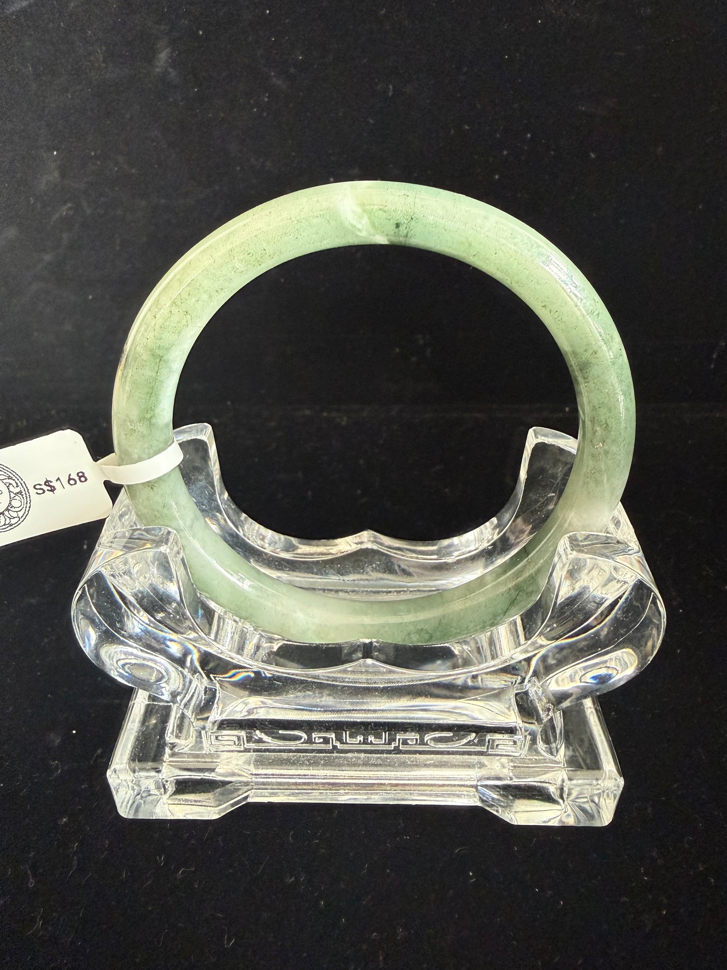 429. Misty grey-green with moss inclusions jade bangle