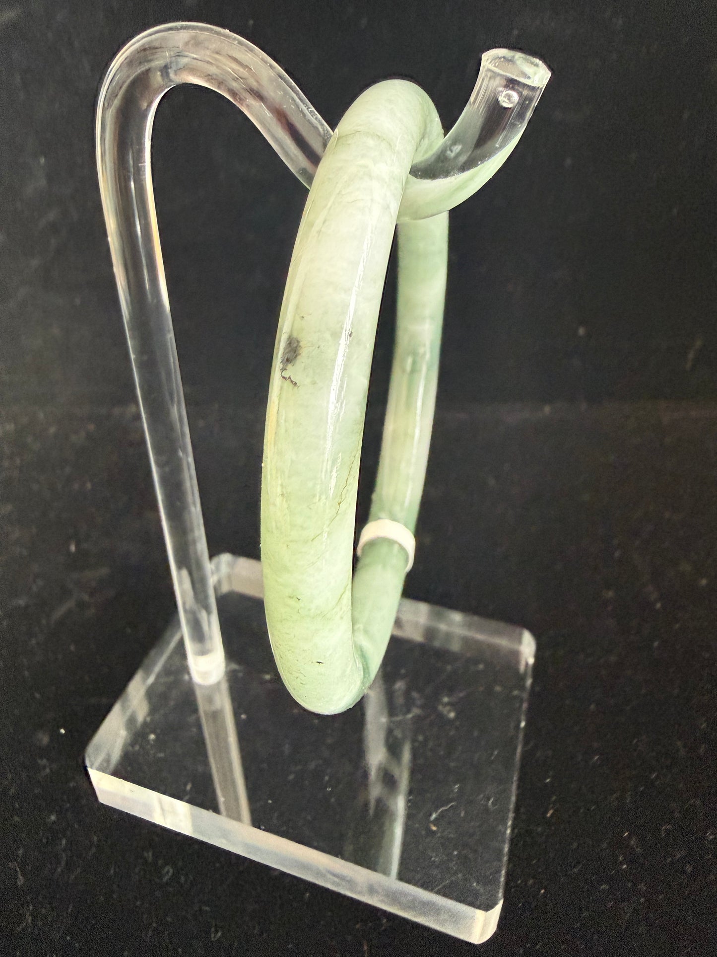 429. Misty grey-green with moss inclusions jade bangle
