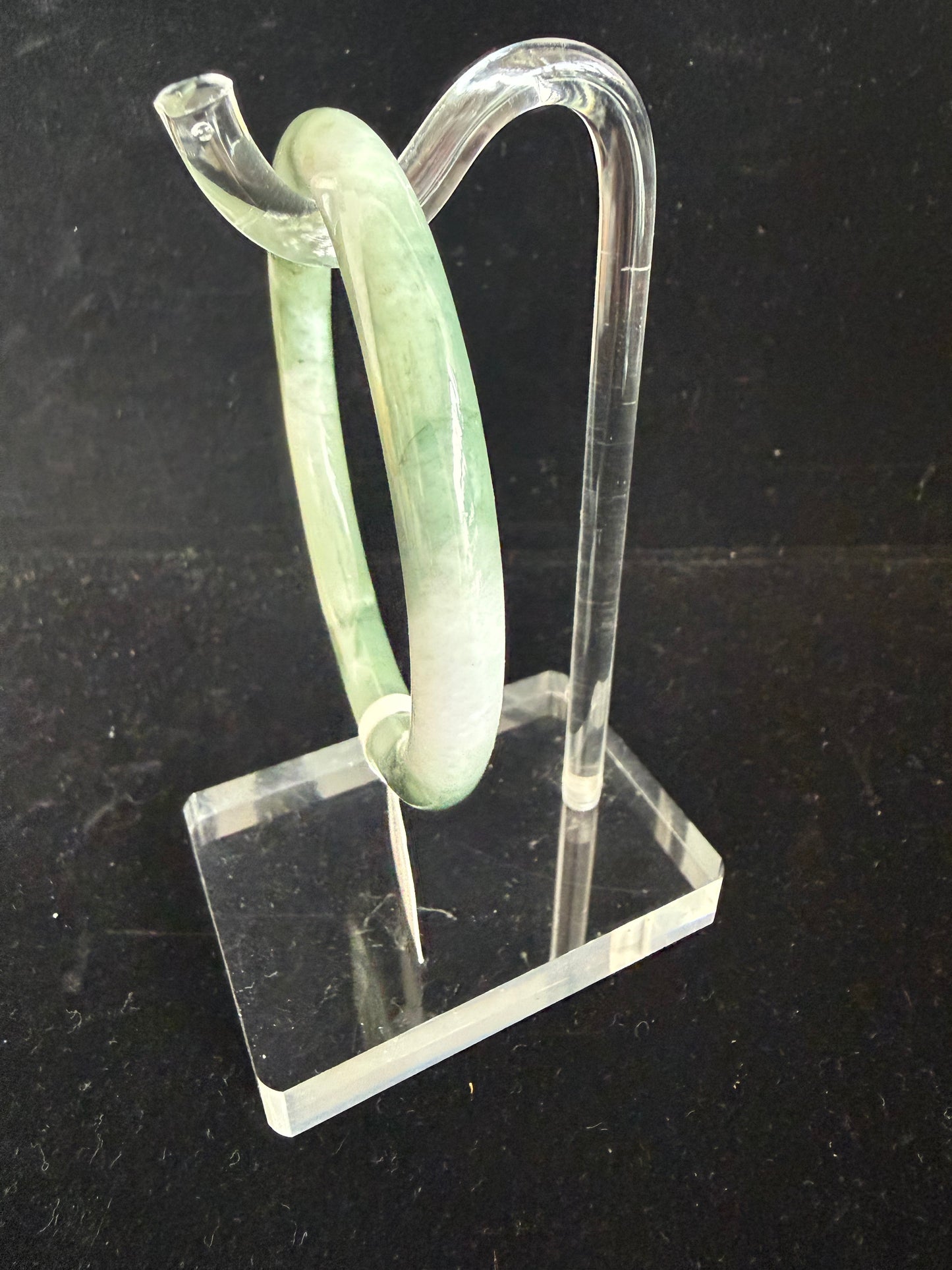 429. Misty grey-green with moss inclusions jade bangle