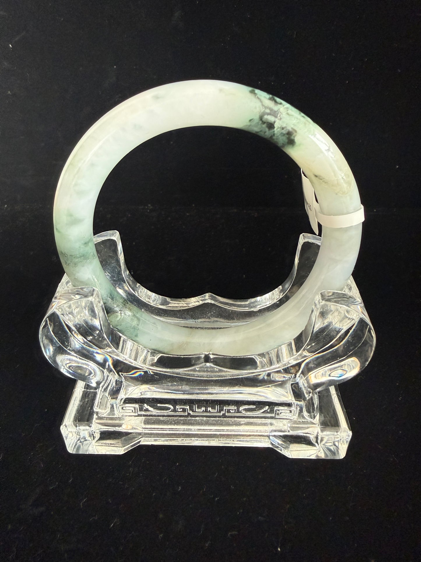 430. White with green and black veins jade bangle