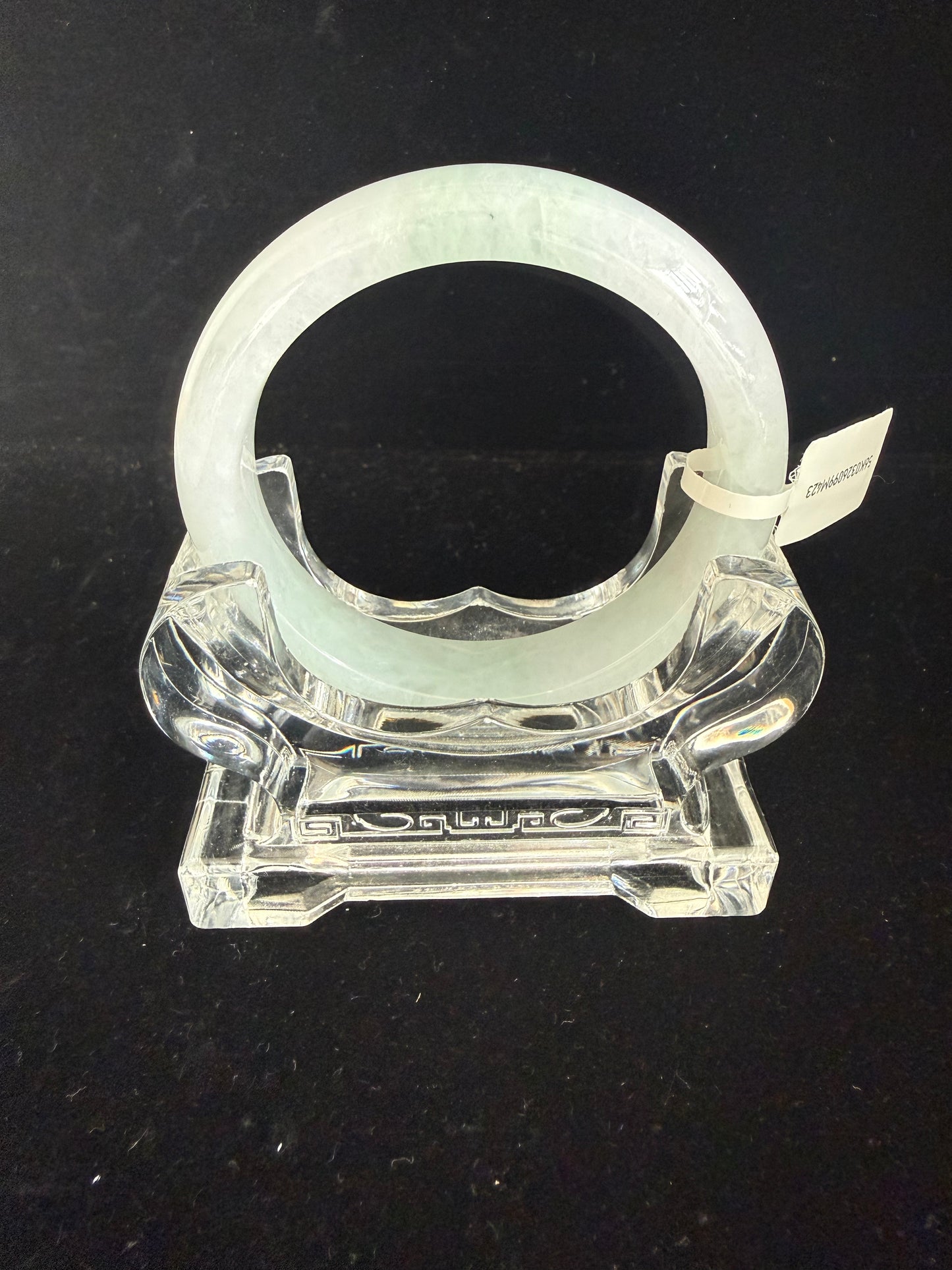 423. Icy white with green flashes jade bangle