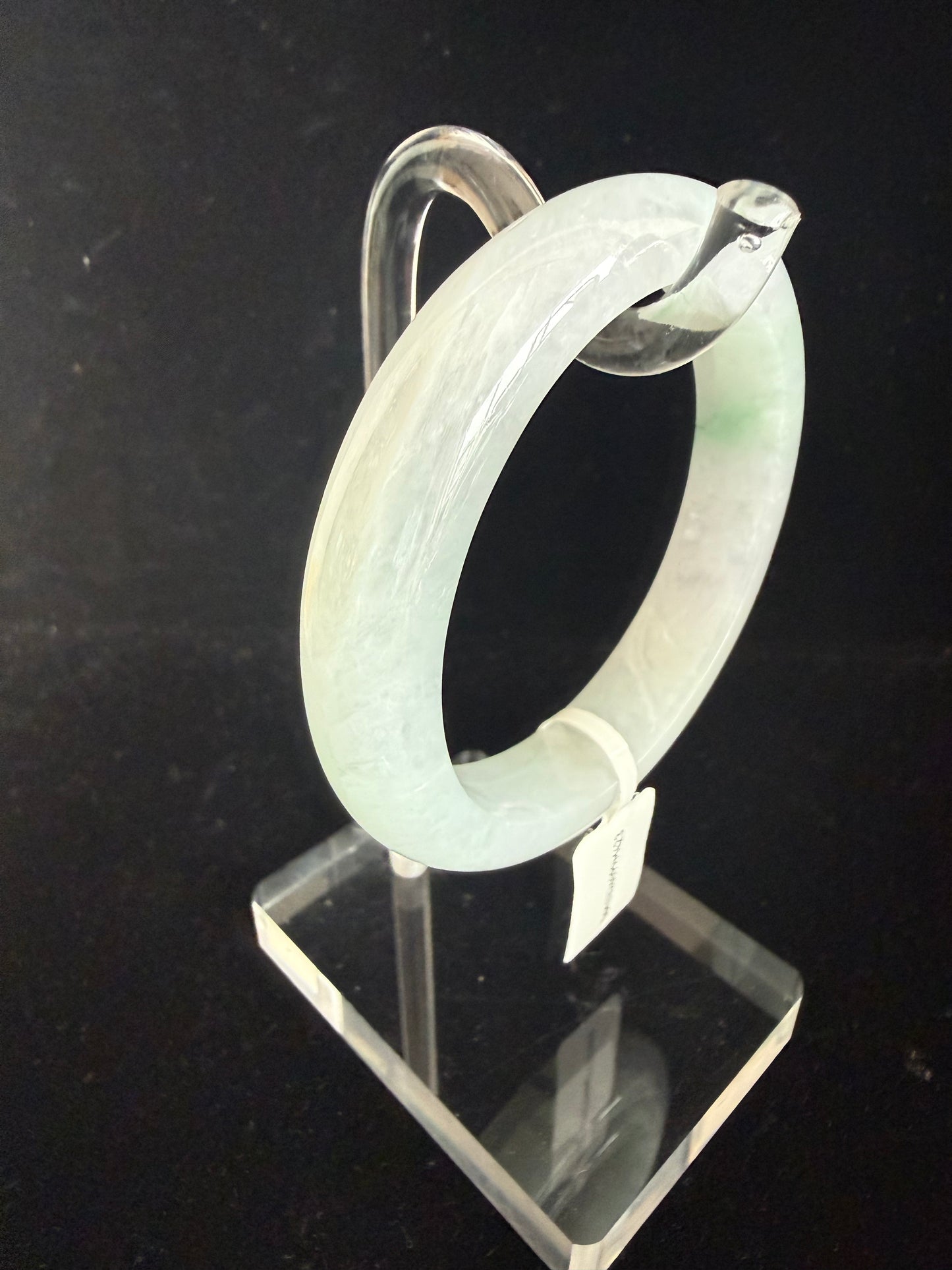 423. Icy white with green flashes jade bangle