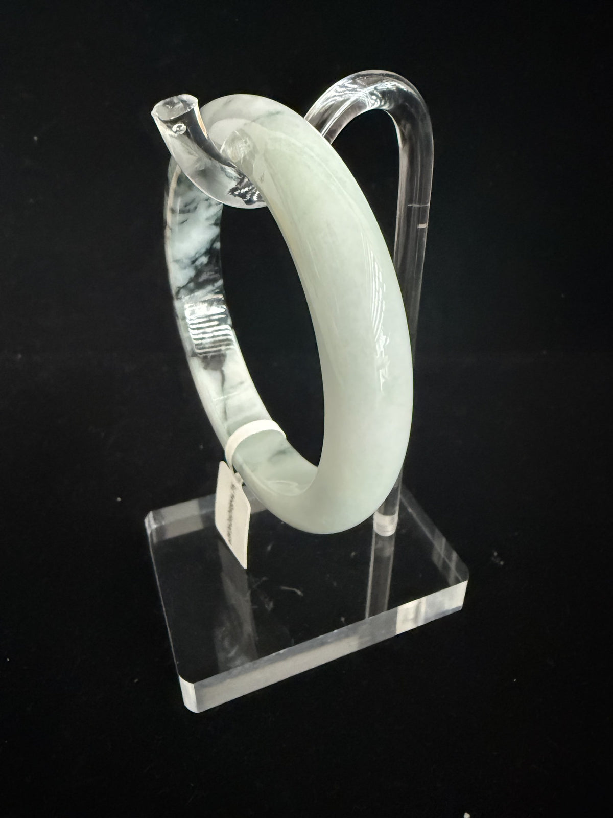 475. White with black-green ink patches chunky jade bangle